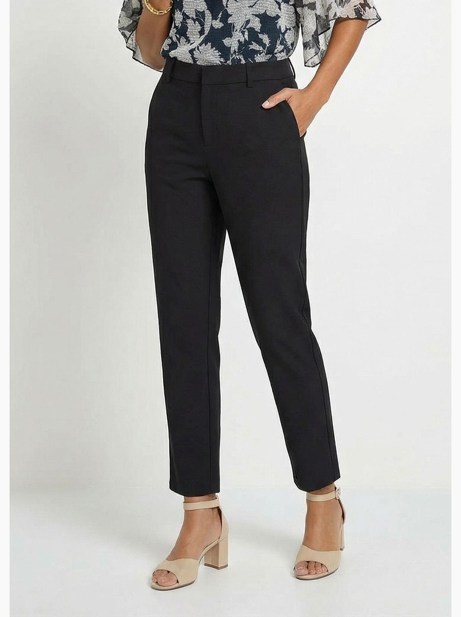 Pantalon droit tailleur fluide taille élastiquée - afibel - Noir