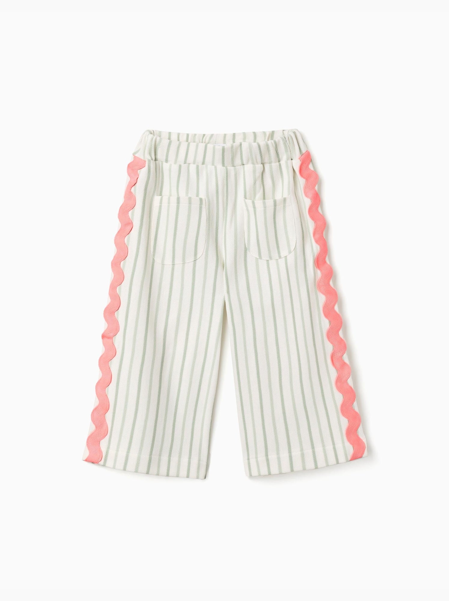 Pantalon en coton à rayures avec galon ric rac - Beige clair