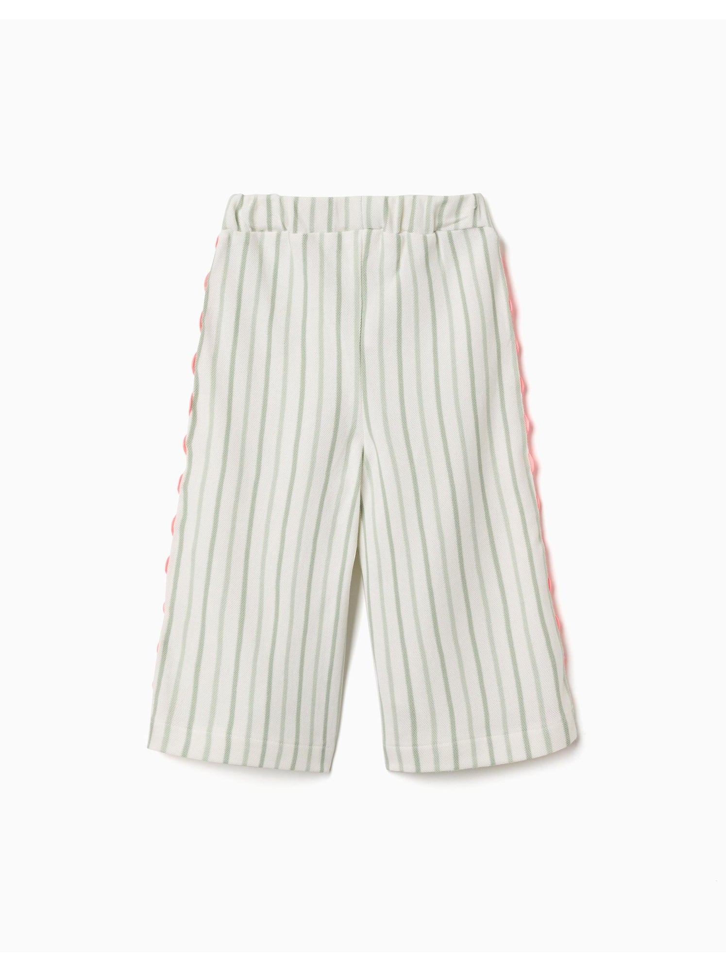 Pantalon en coton à rayures avec galon ric rac - Beige clair