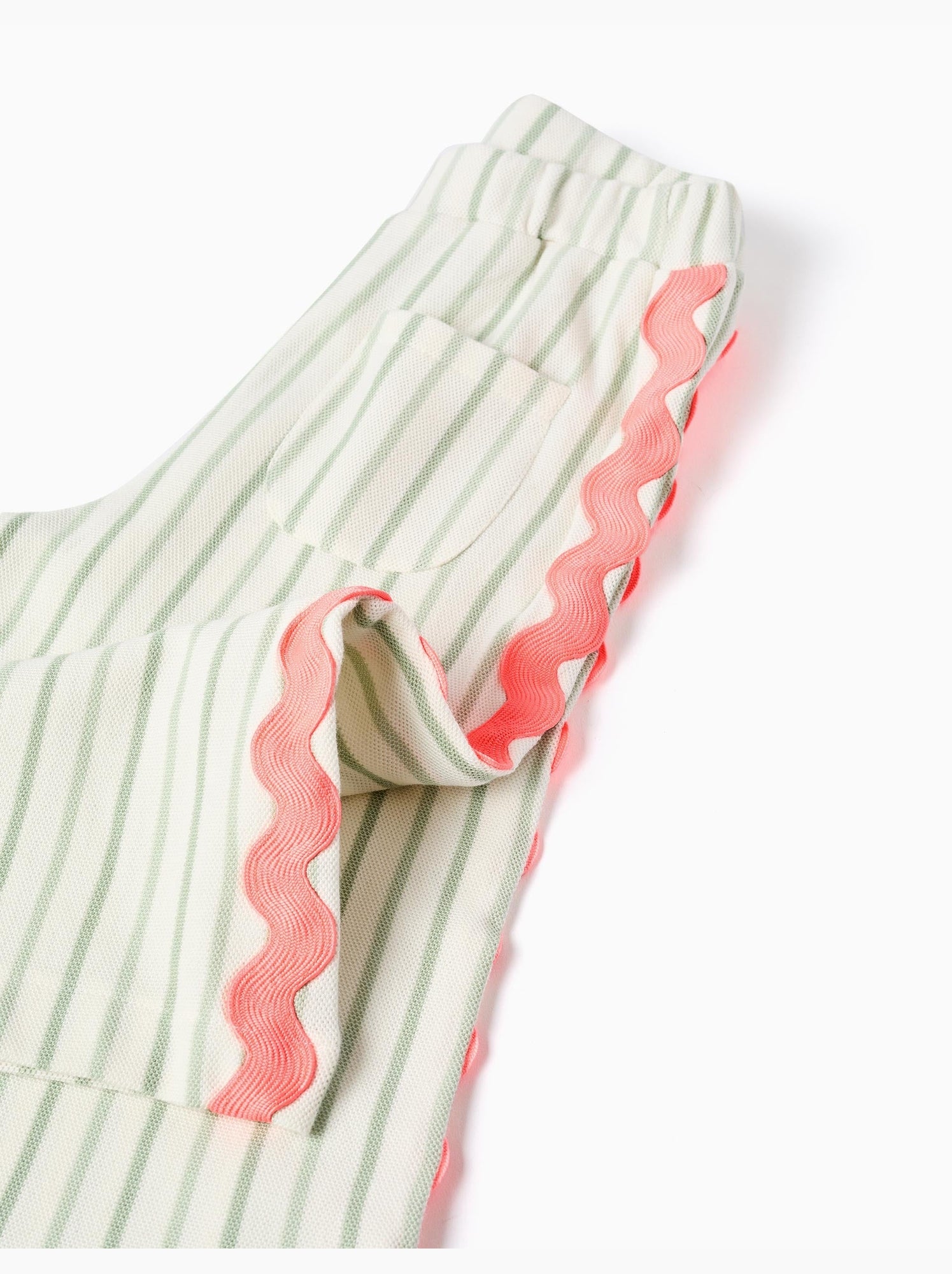 Pantalon en coton à rayures avec galon ric rac - Beige clair