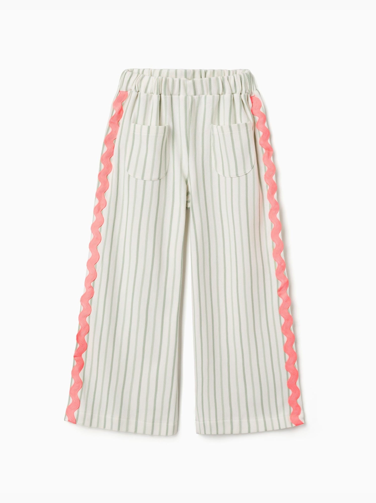 Pantalon en coton à rayures avec galon ric rac - Beige clair