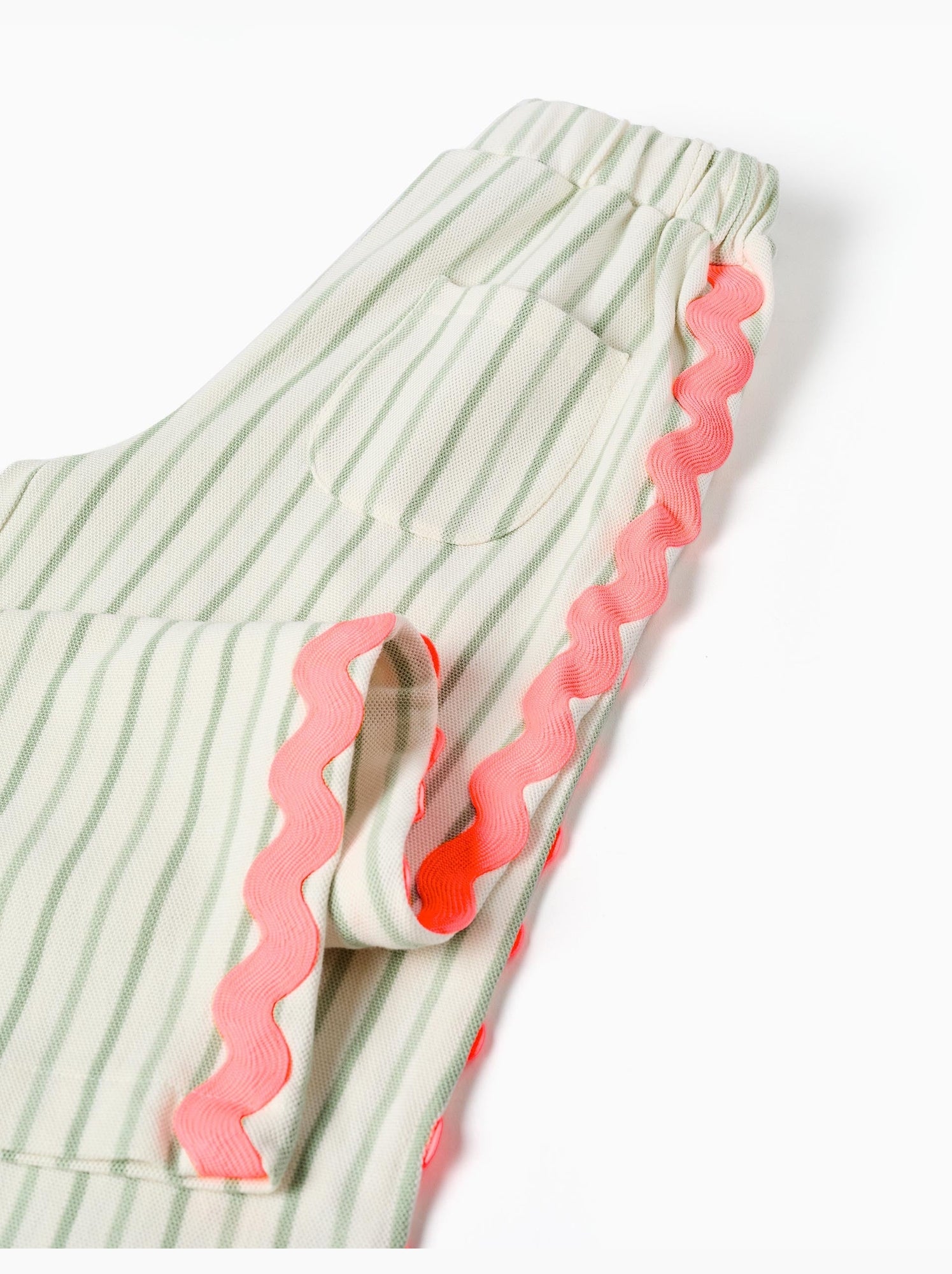 Pantalon en coton à rayures avec galon ric rac - Beige clair