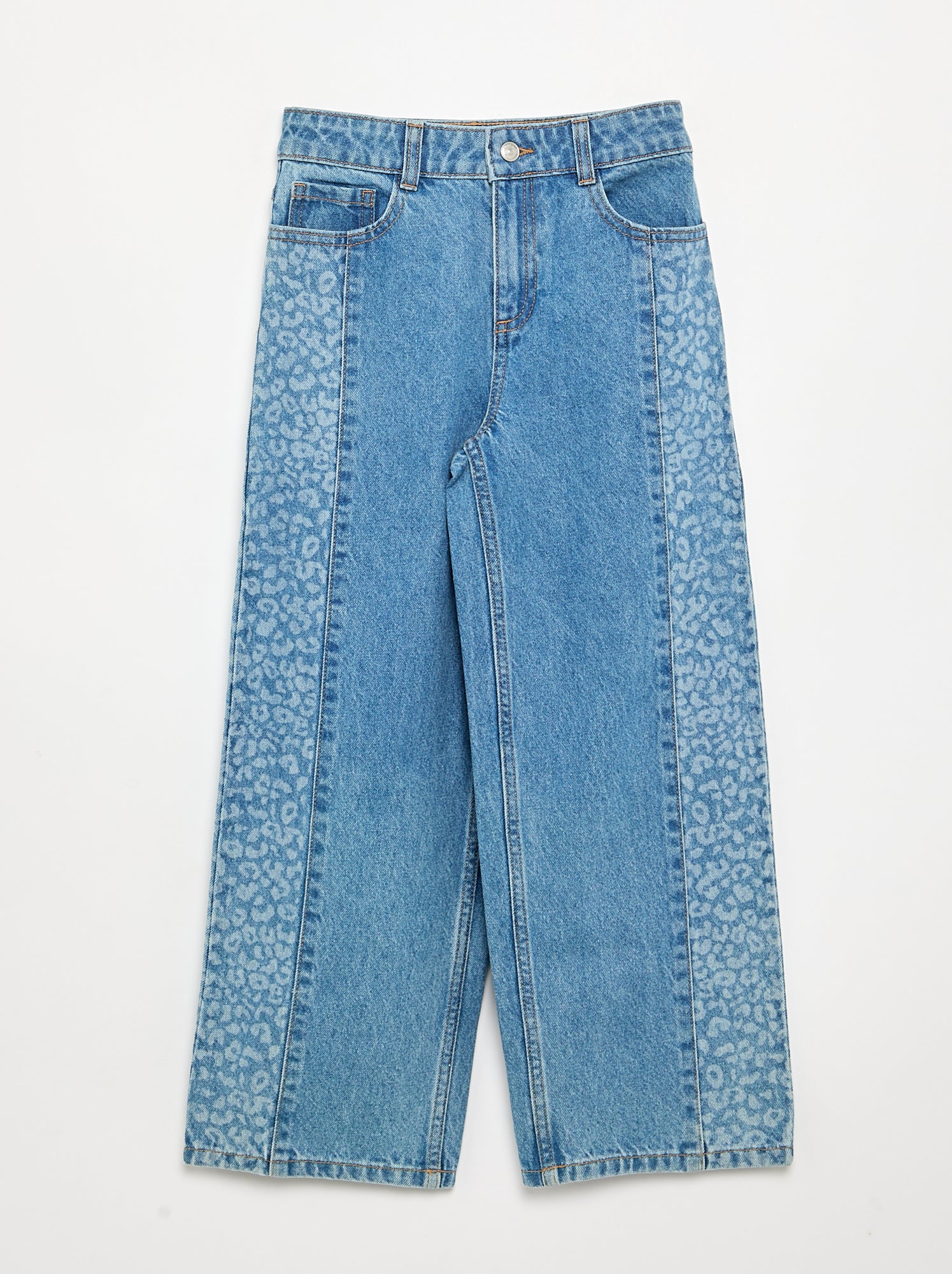 Pantalon en denim avec empiècements imprimés - Bleu