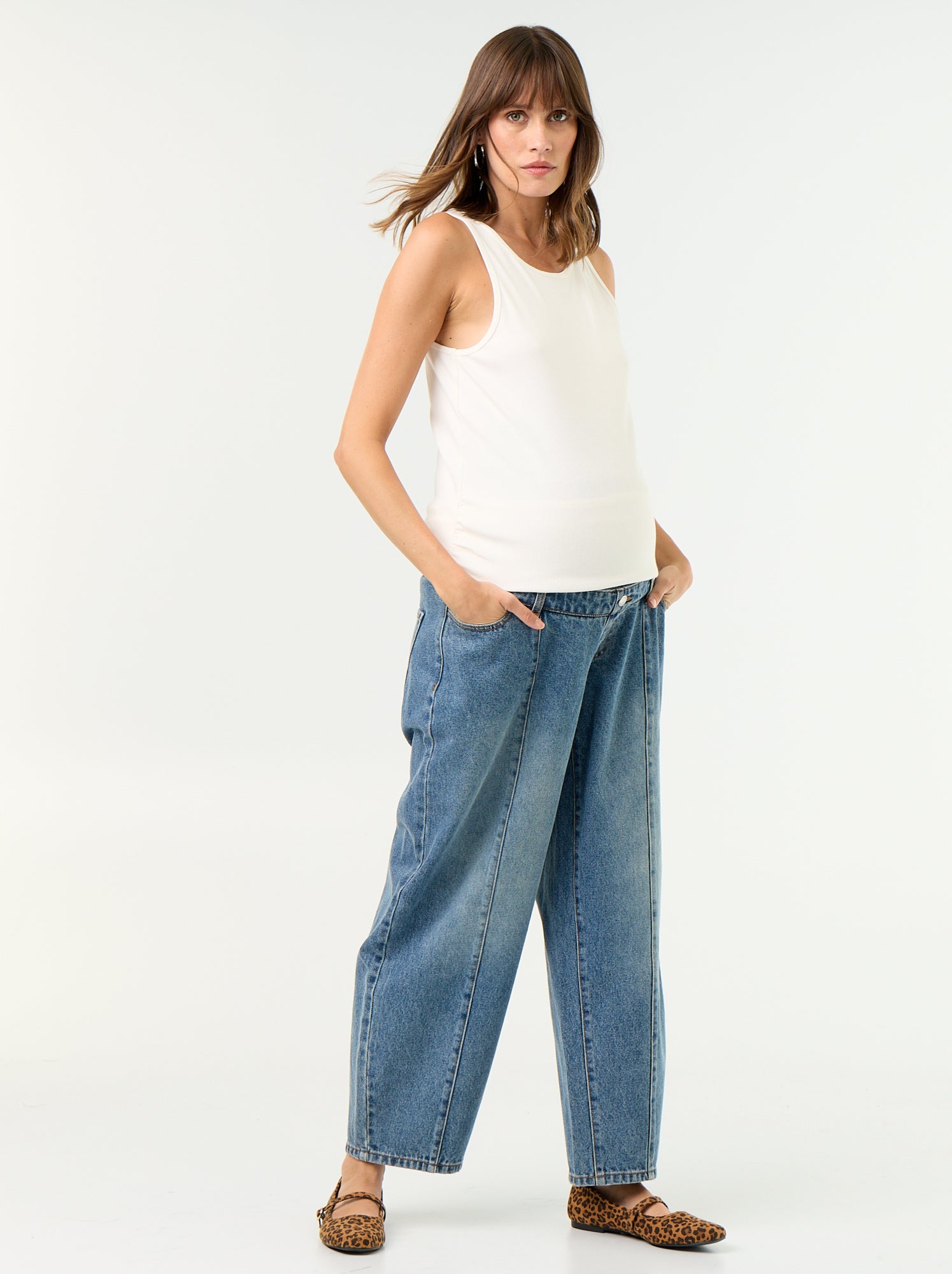 Pantalon en denim de maternité coupe barrel - Bleu (GJM64_3)