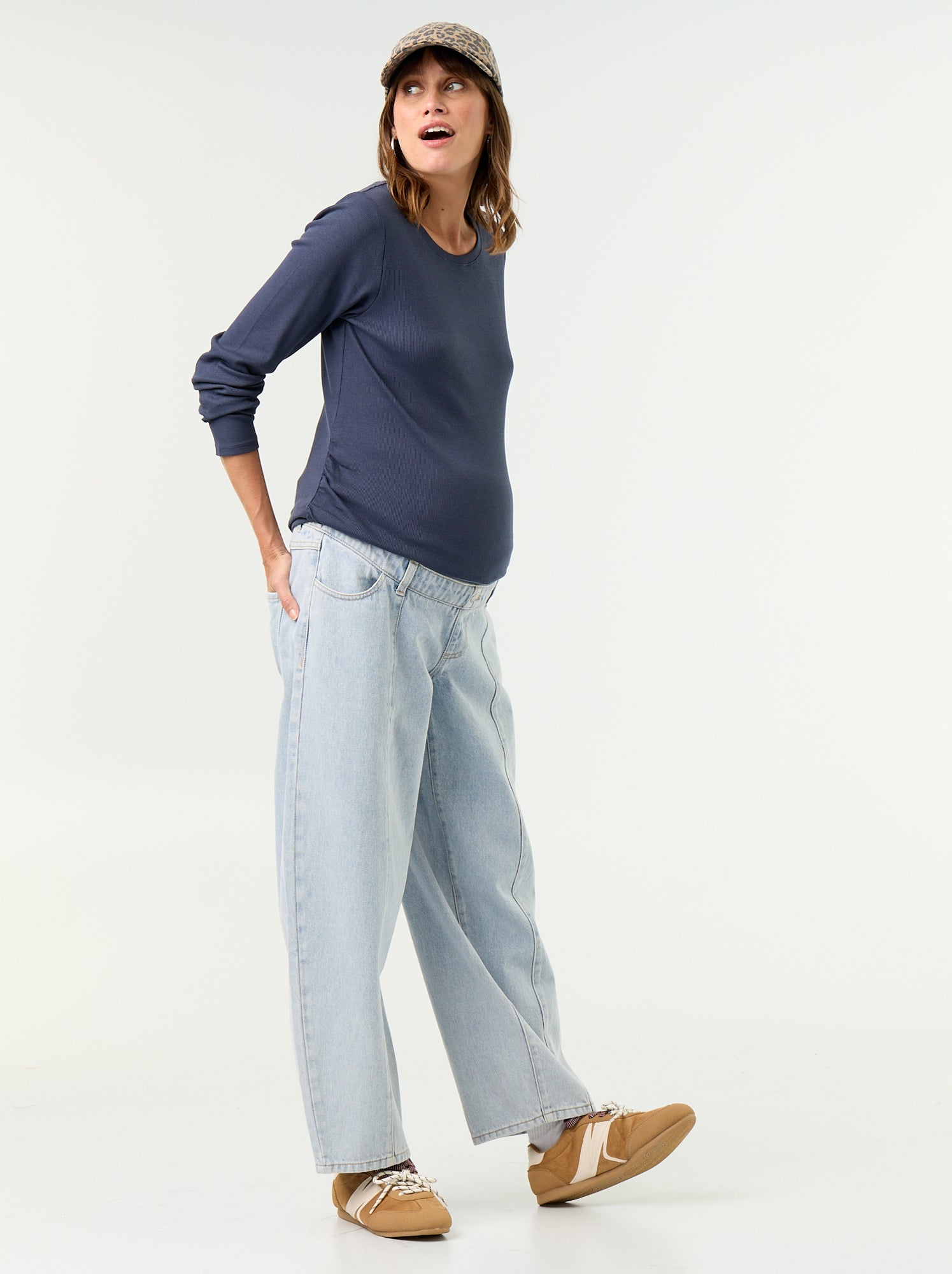 Pantalon en denim de maternité coupe barrel - Bleu (GJM64_6)
