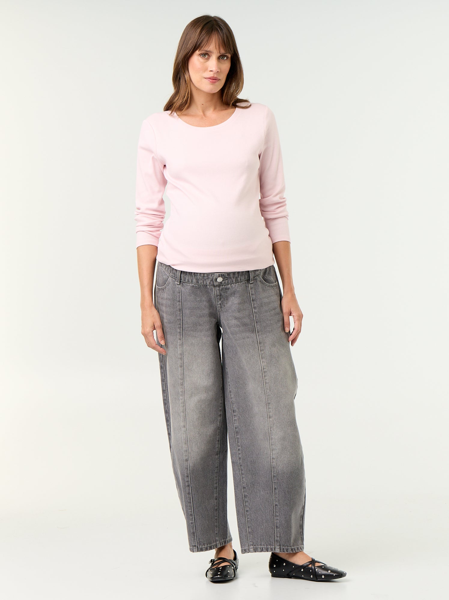 Pantalon en denim de maternité coupe barrel - Gris