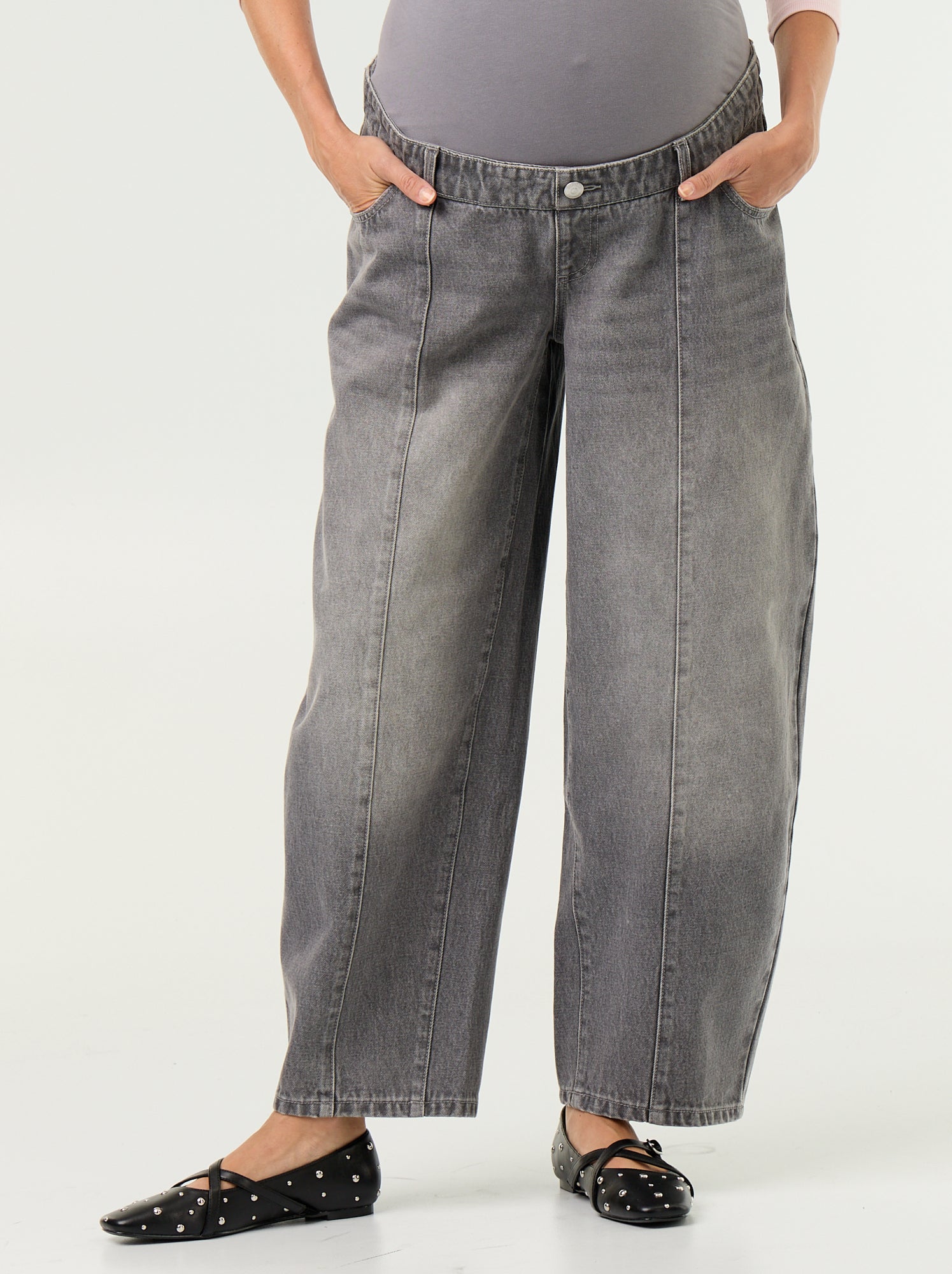 Pantalon en denim de maternité coupe barrel - Gris