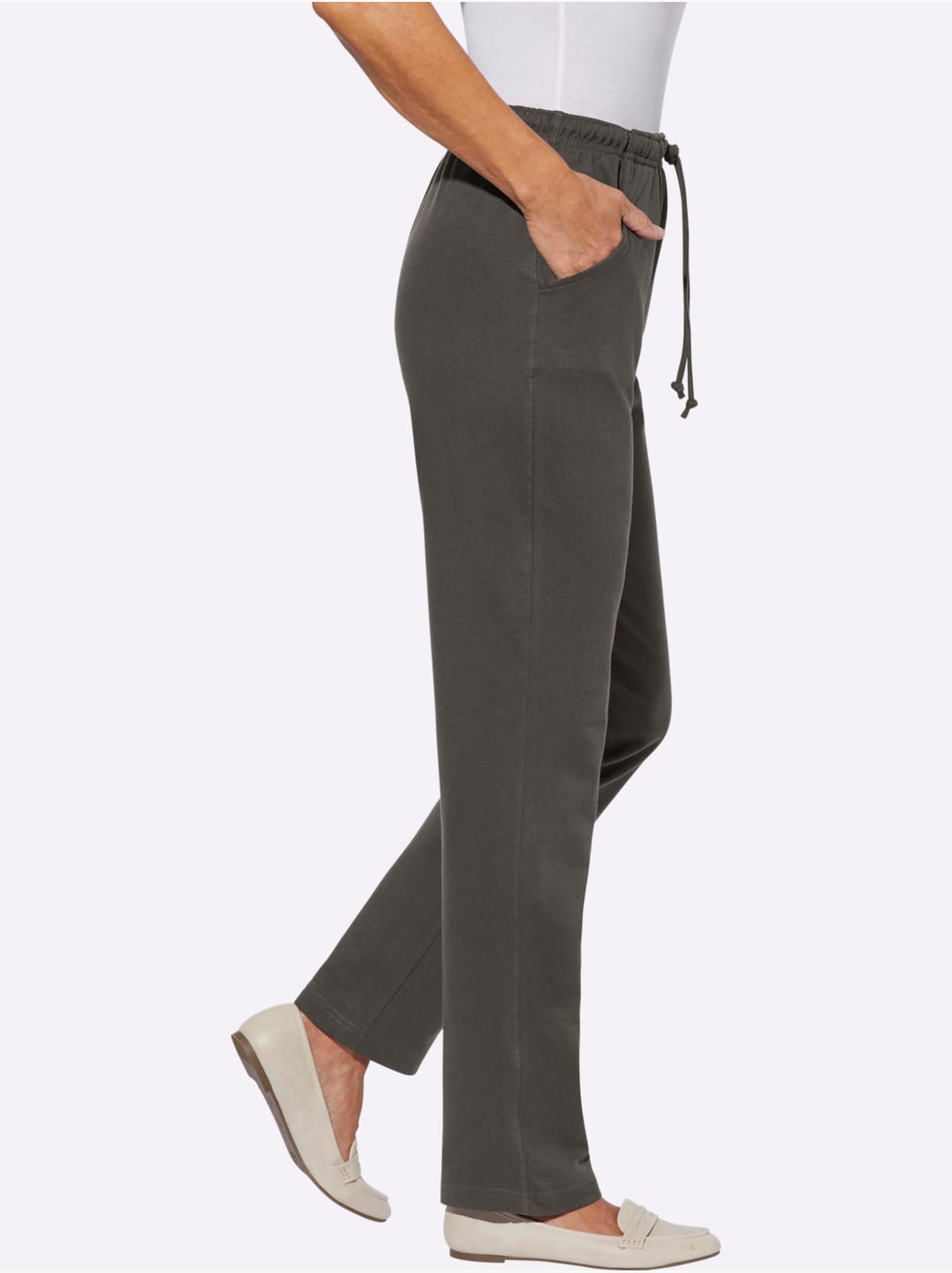 Pantalon en jersey avec ceinture élastique et 2 poches - taille standard - moda vilona - Gris