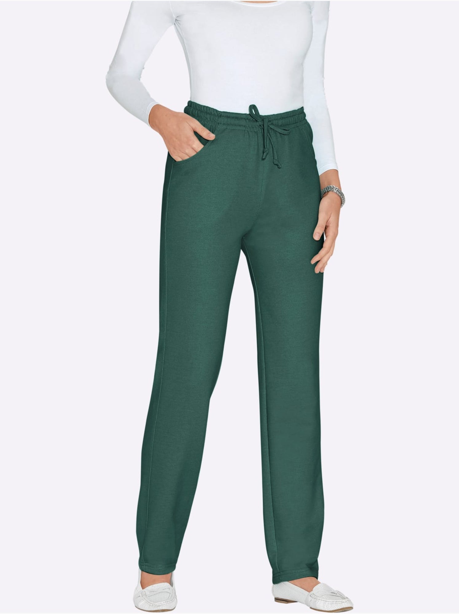 Pantalon en jersey avec ceinture élastique et 2 poches - taille standard - moda vilona - Beige/Vert