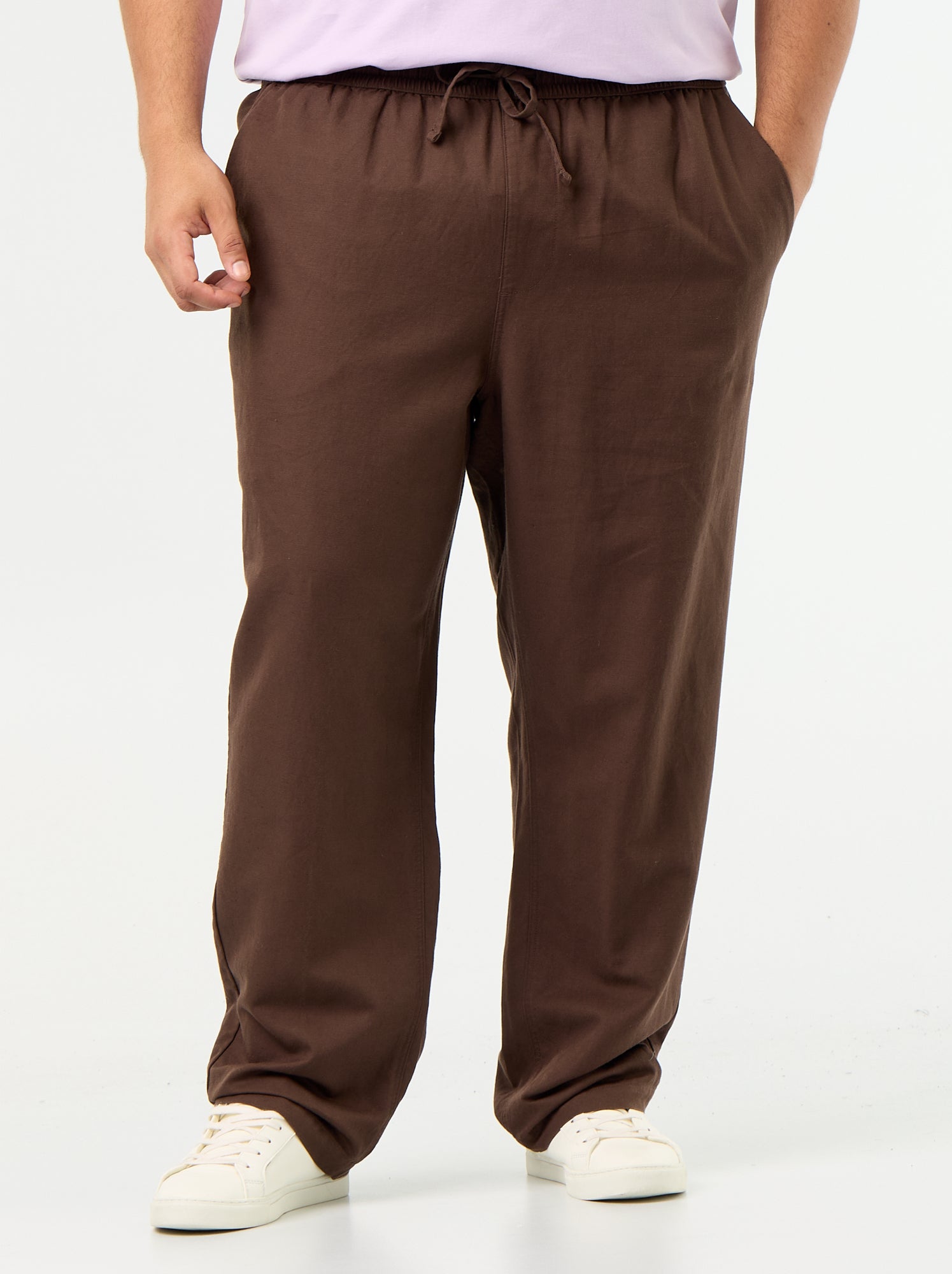 Pantalon en lin mélangé - Marron