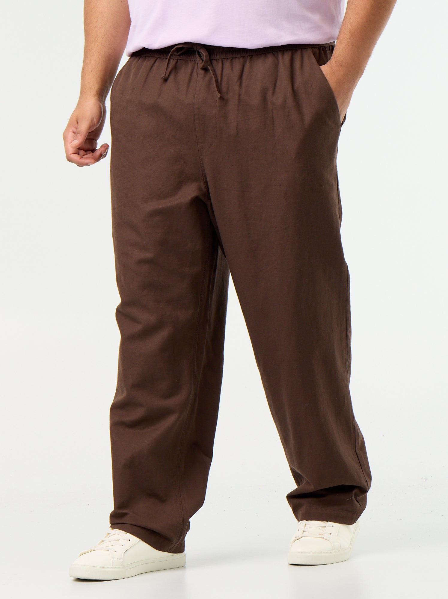 Pantalon en lin mélangé - Marron