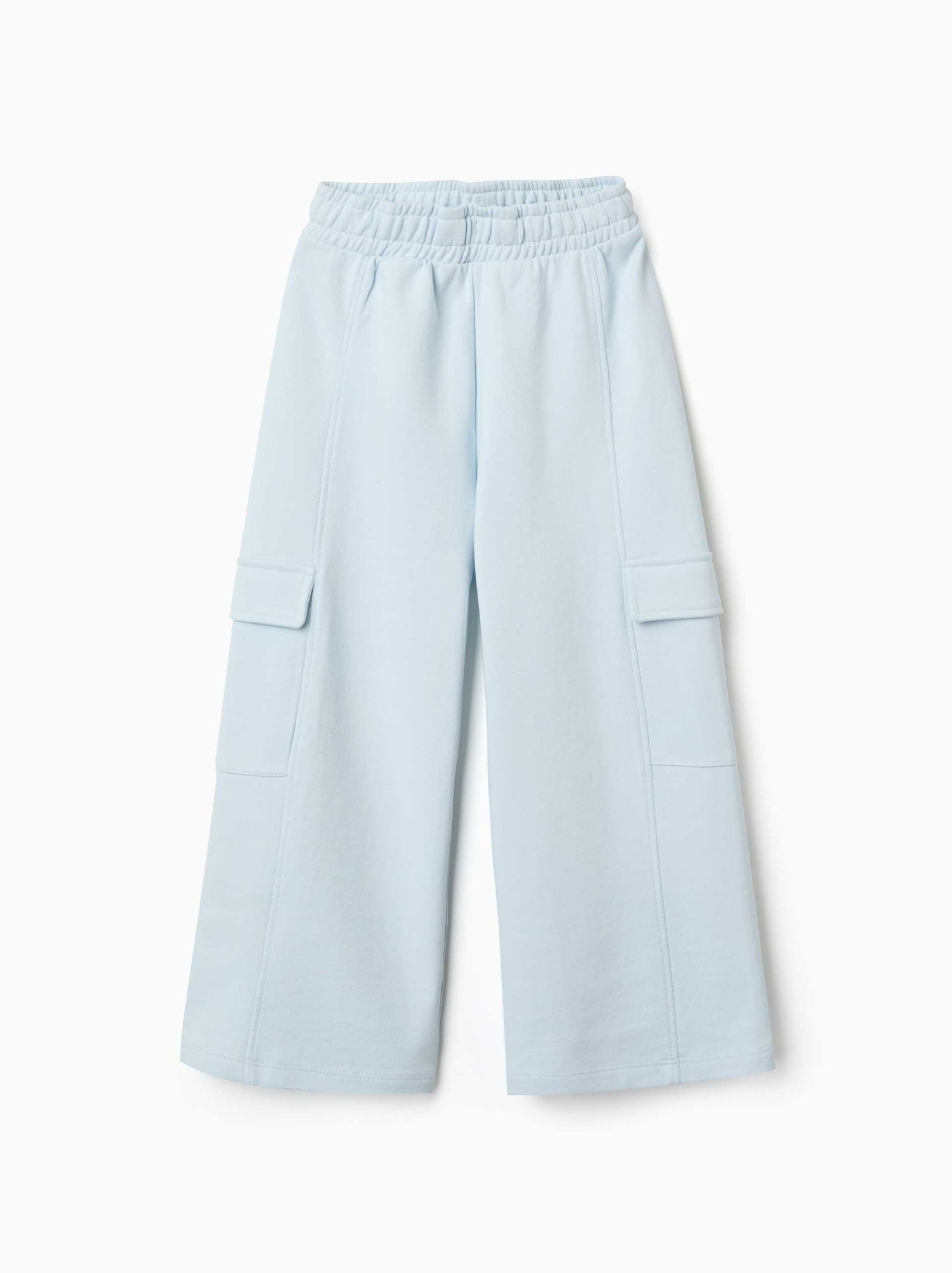 Pantalon en molleton à jambe large avec poches cargo - Bleu clair