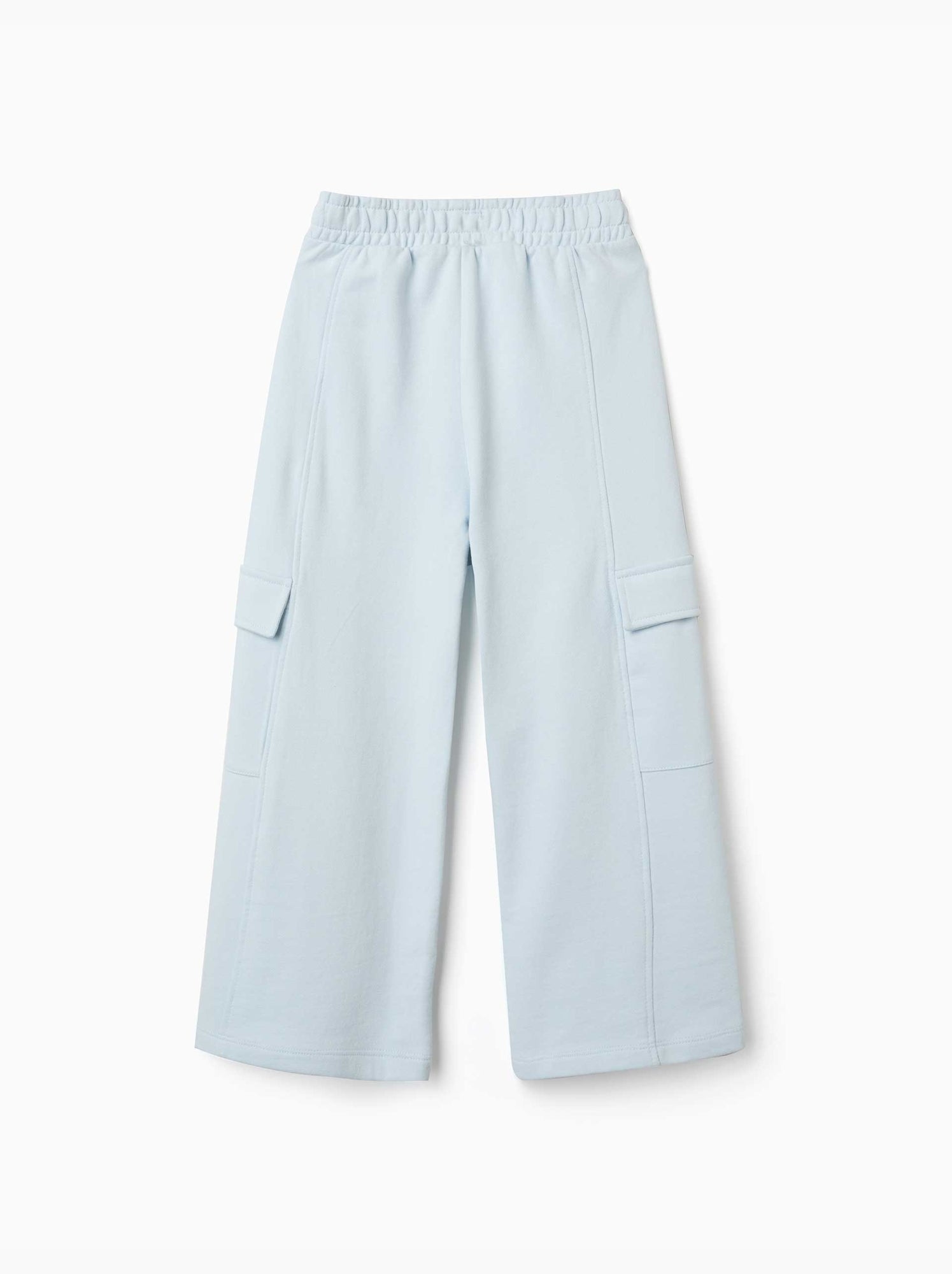Pantalon en molleton à jambe large avec poches cargo - Bleu clair