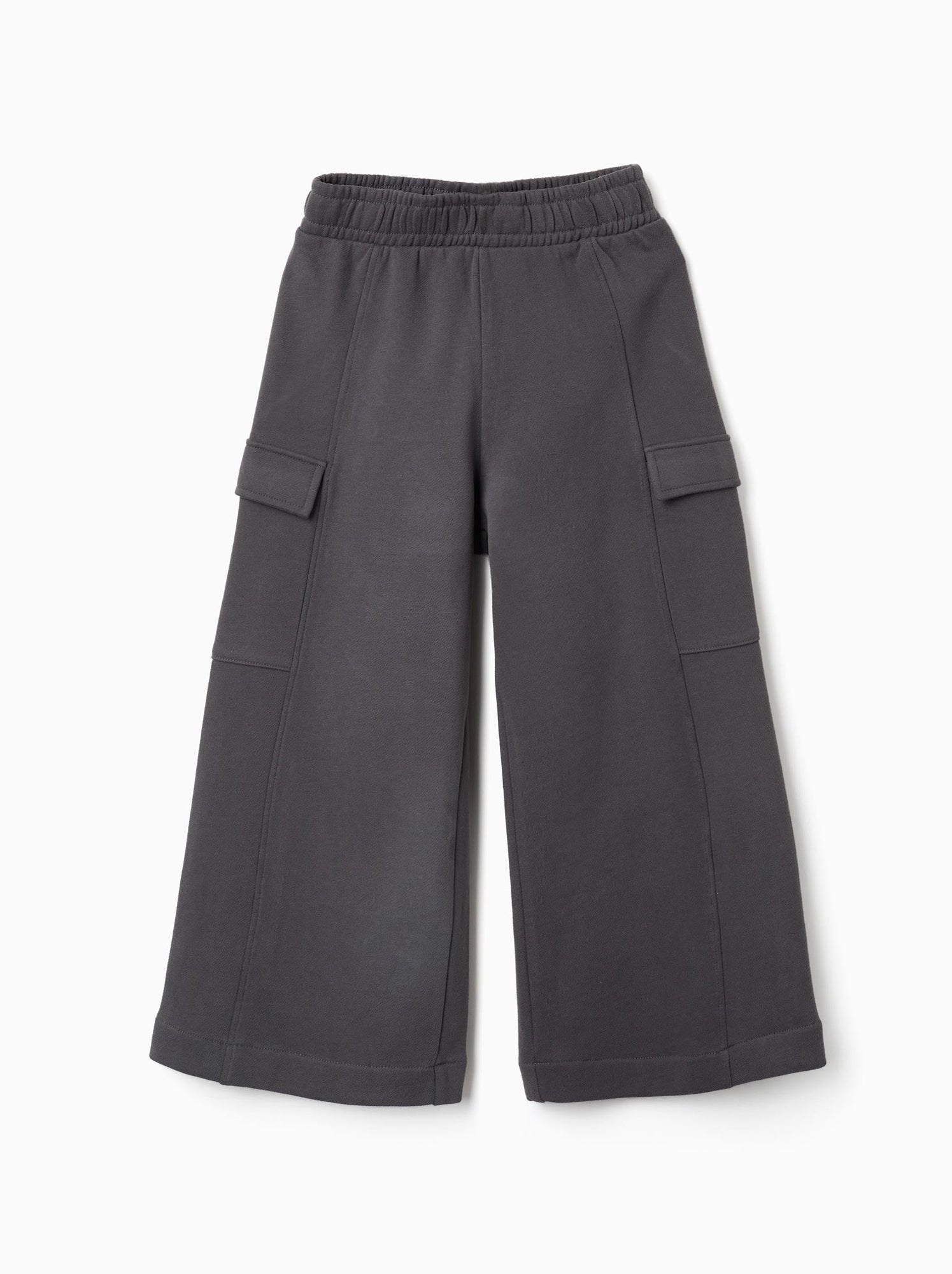 Pantalon en molleton à jambe large avec poches cargo - Gris foncé