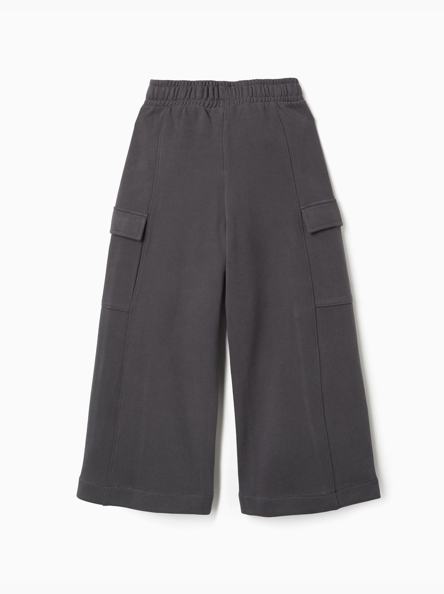 Pantalon en molleton à jambe large avec poches cargo - Gris foncé