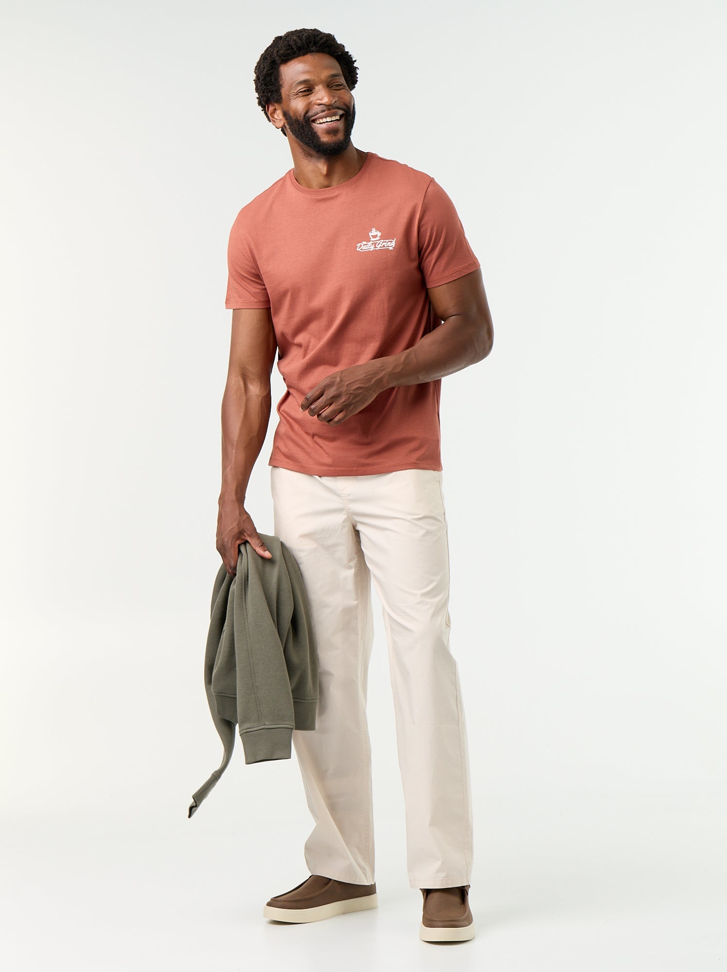 Pantalon en popeline taille élastiquée - Gris