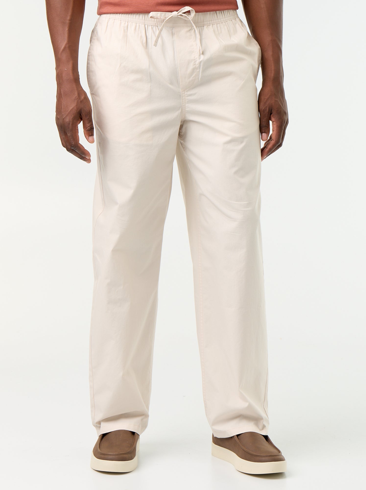 Pantalon en popeline taille élastiquée - Gris