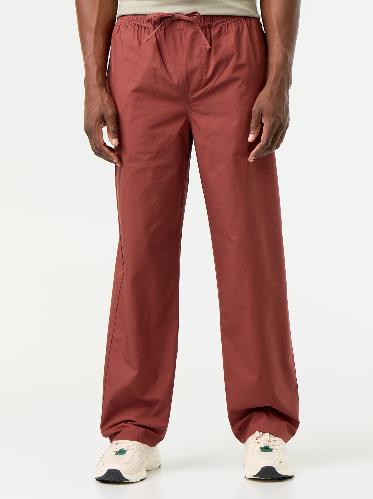 Pantalon en popeline taille élastiquée - Marron