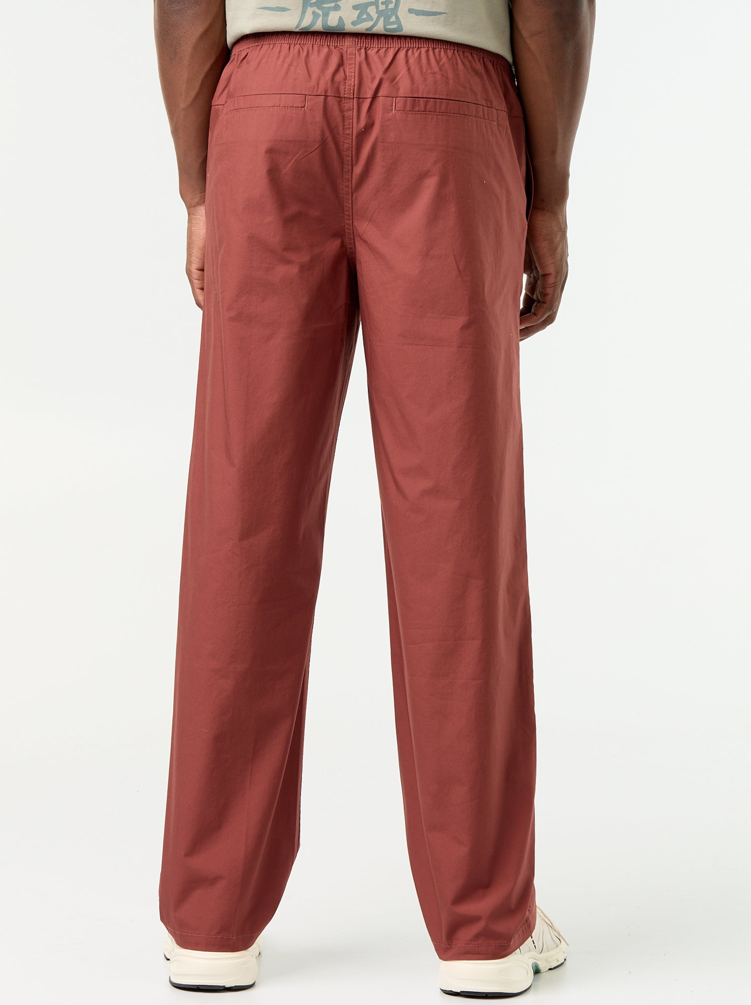 Pantalon en popeline taille élastiquée - Marron