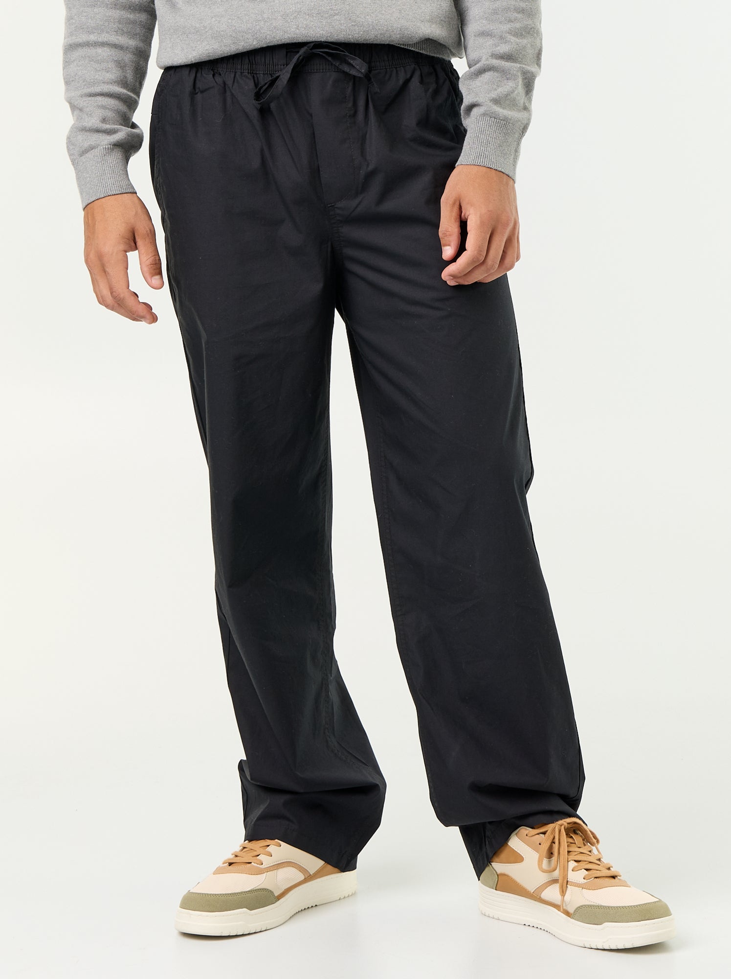 Pantalon en popeline taille élastiquée - Noir