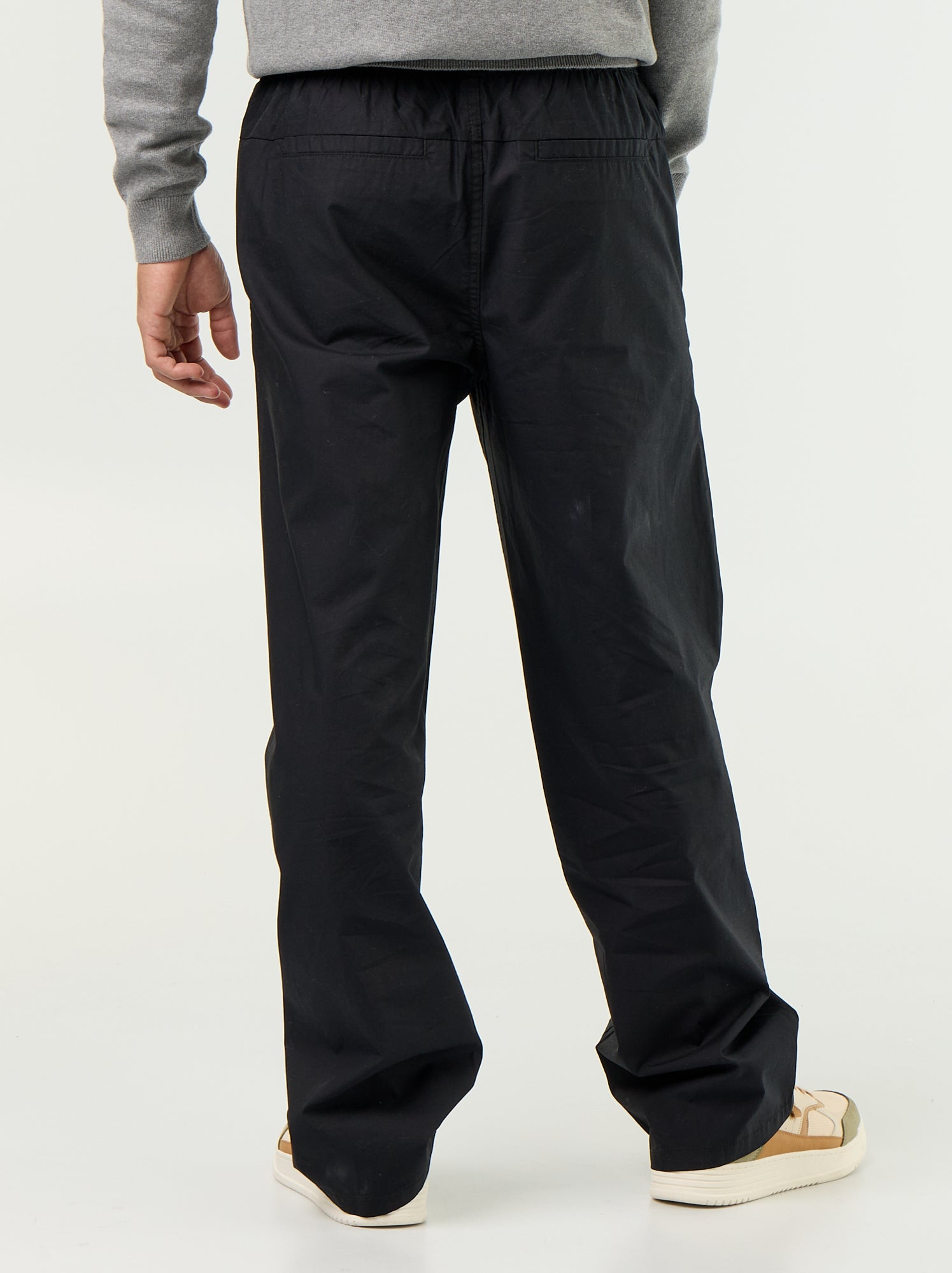 Pantalon en popeline taille élastiquée - Noir