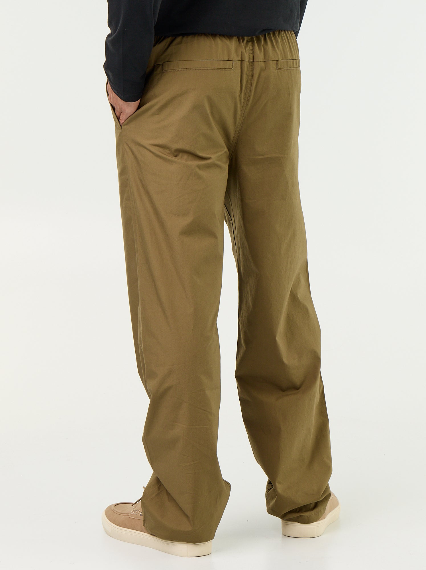 Pantalon en popeline taille élastiquée - Vert