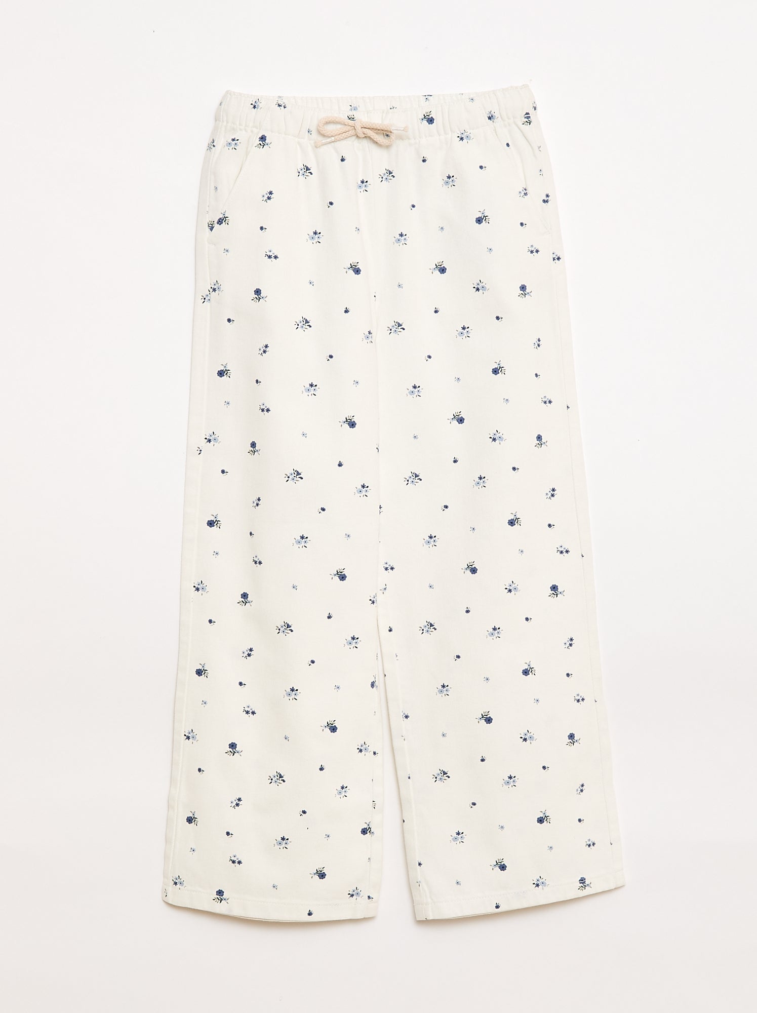 Pantalon en twill avec cordons de serrage - Blanc