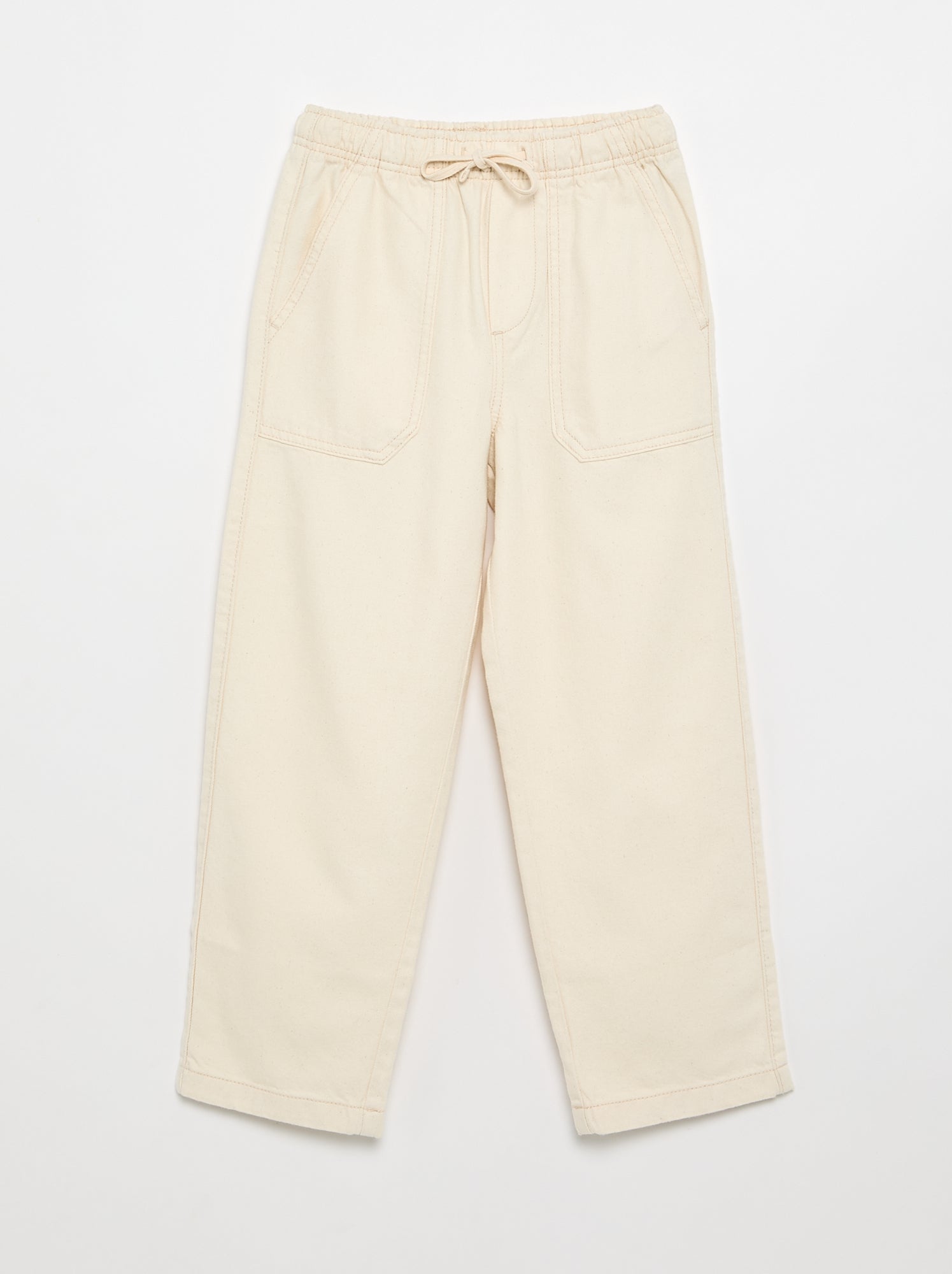 Pantalon en twill avec cordons de serrage - Blanc