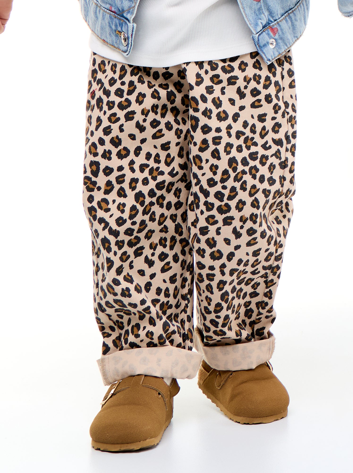 Pantalon en twill motif léopard - Beige