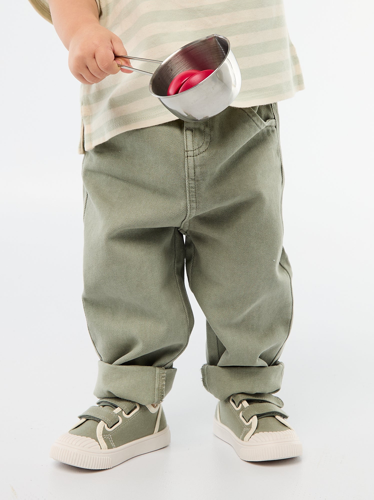 Pantalon en twill paperbag taille 3/4 - Vert