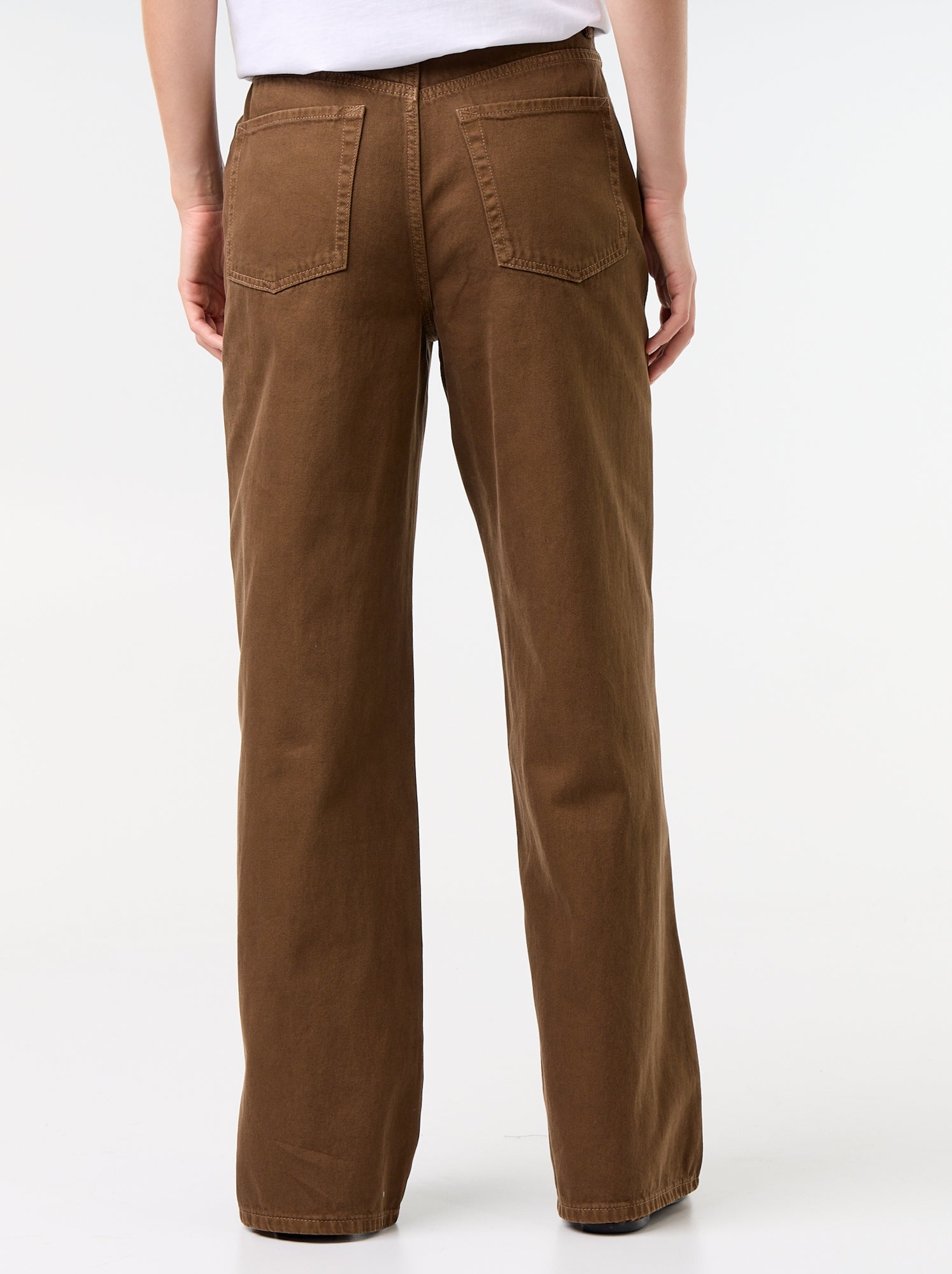 Pantalon en twill taille haute coupe wide leg - Marron (GBL73_1)