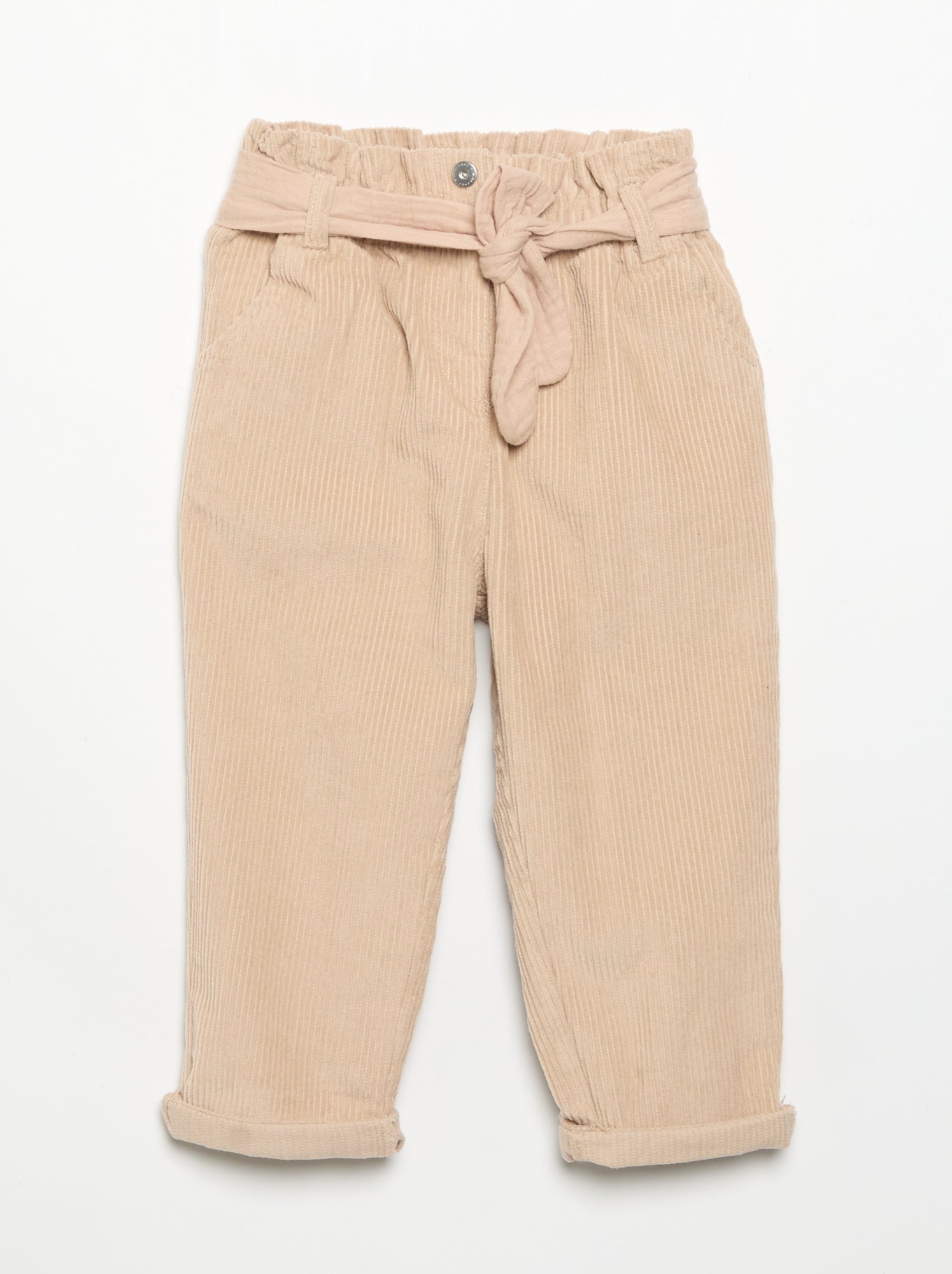 Pantalon en velours côtelé avec ceinture incluse - Beige
