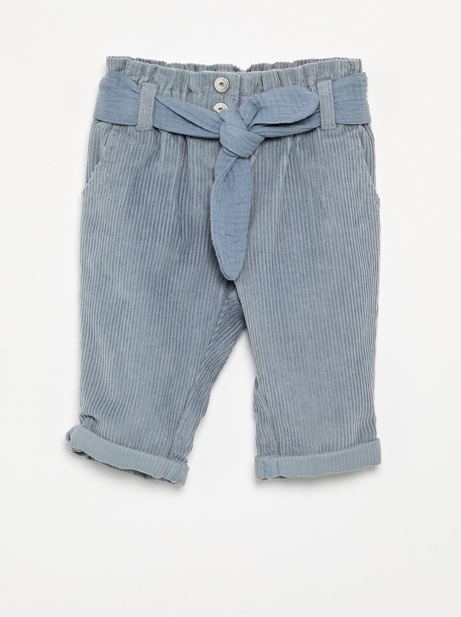 Pantalon en velours côtelé avec ceinture incluse - Bleu