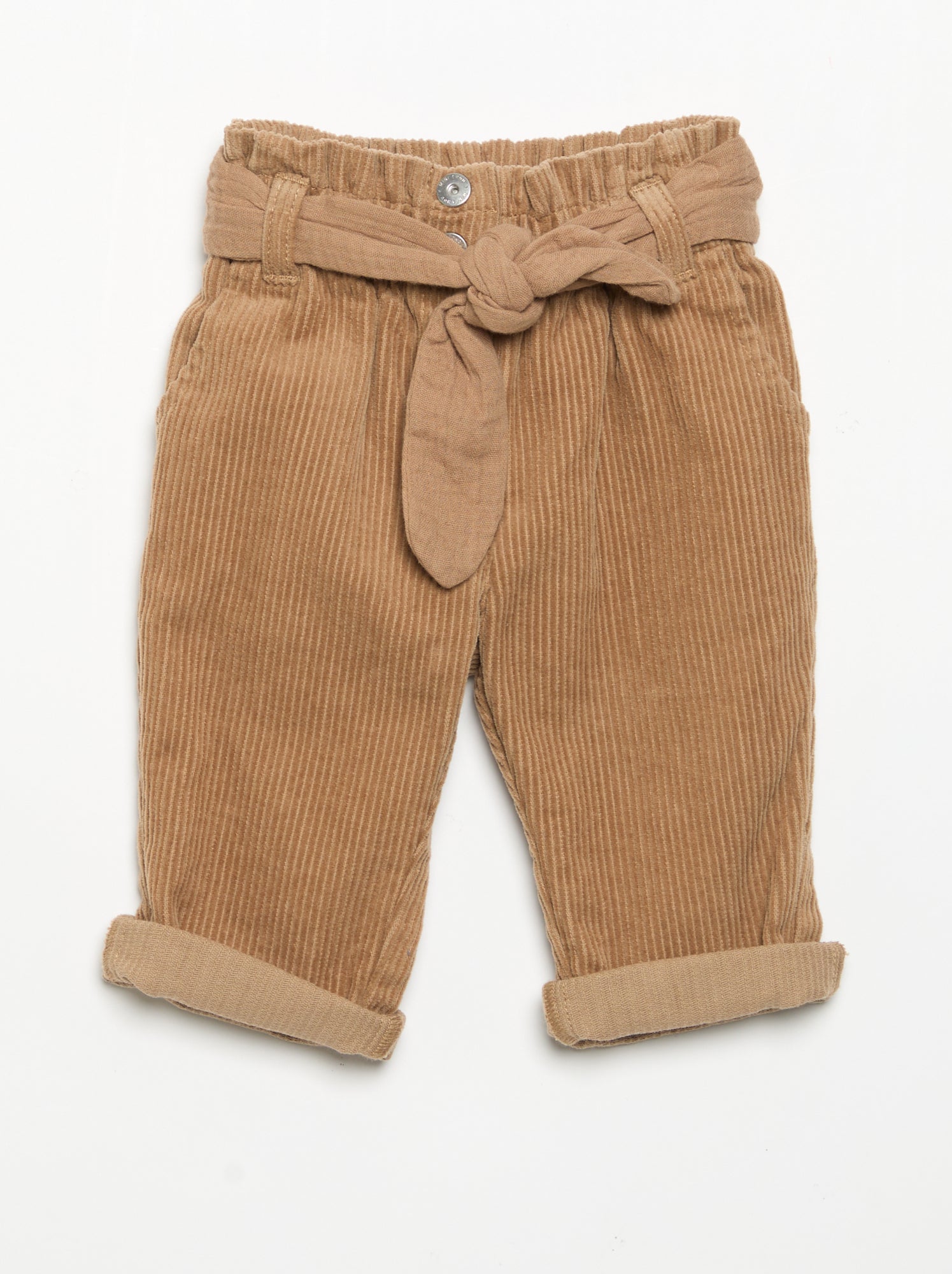 Pantalon en velours côtelé avec ceinture incluse - Marron