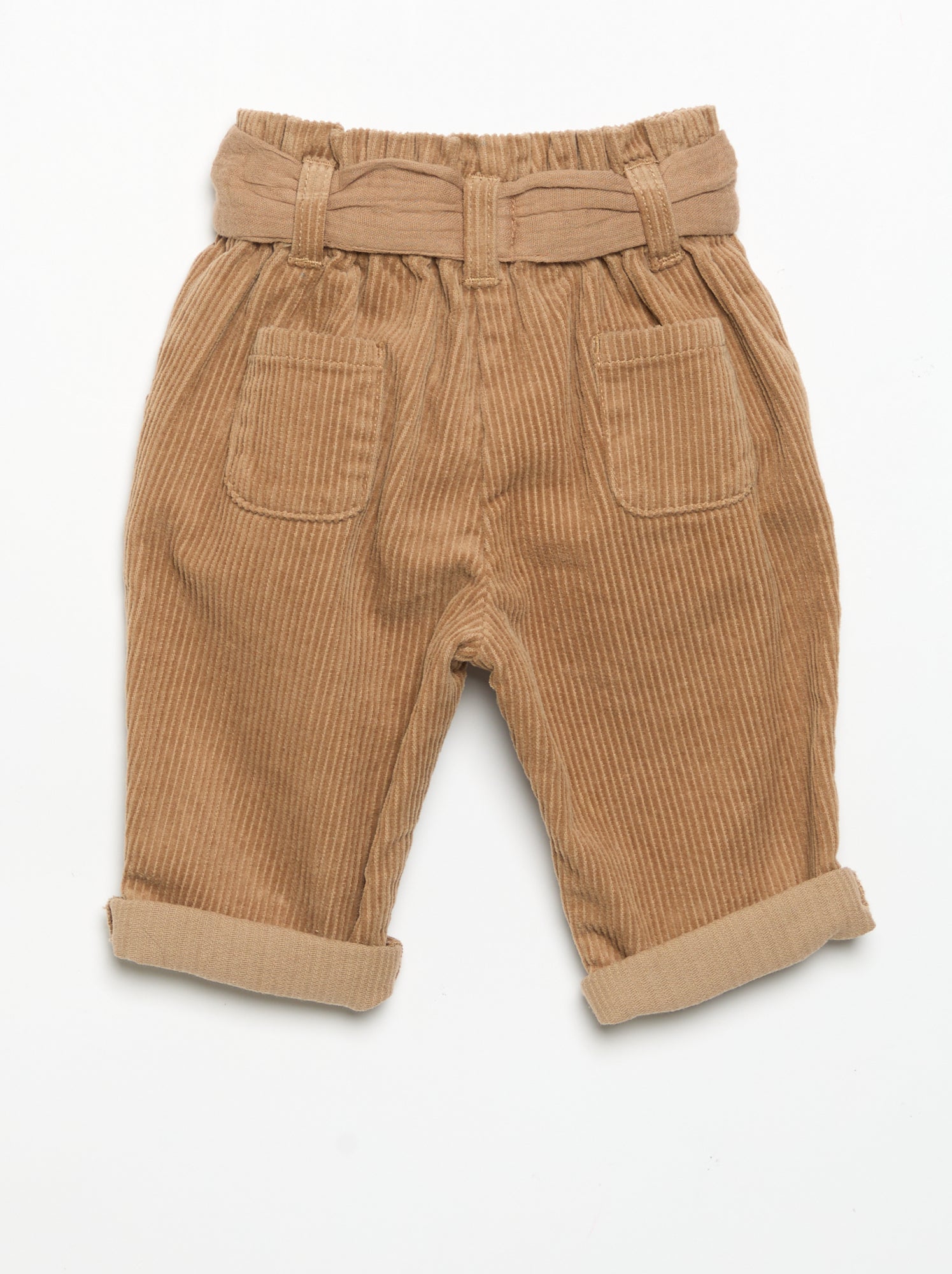 Pantalon en velours côtelé avec ceinture incluse - Marron