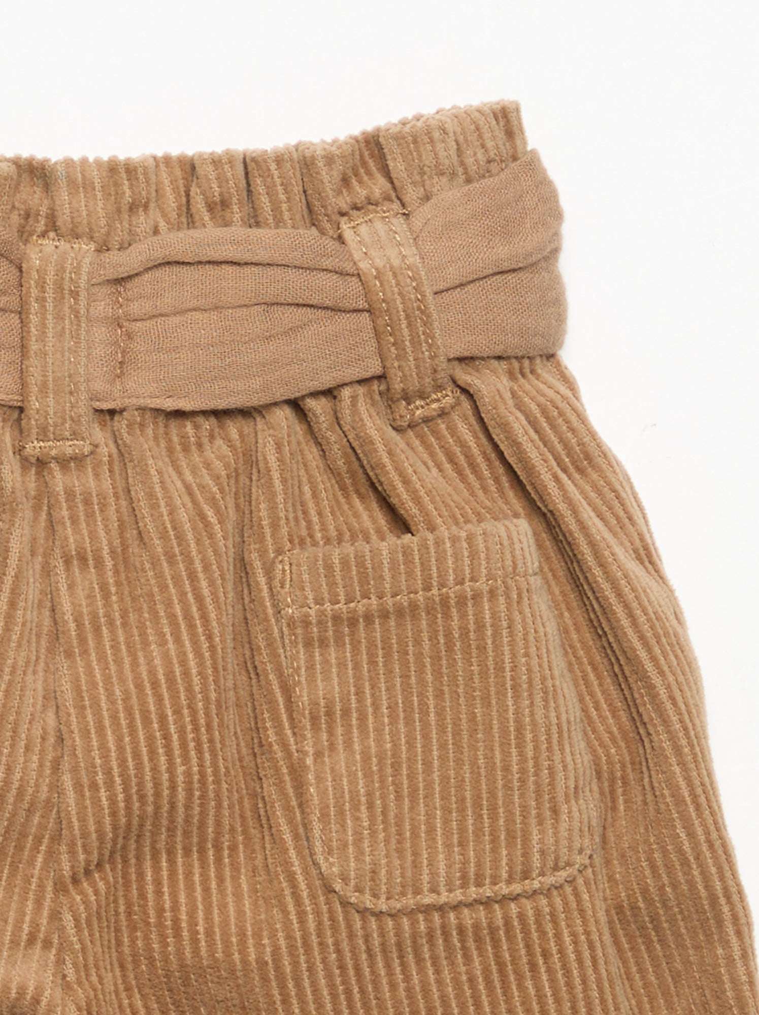 Pantalon en velours côtelé avec ceinture incluse - Marron