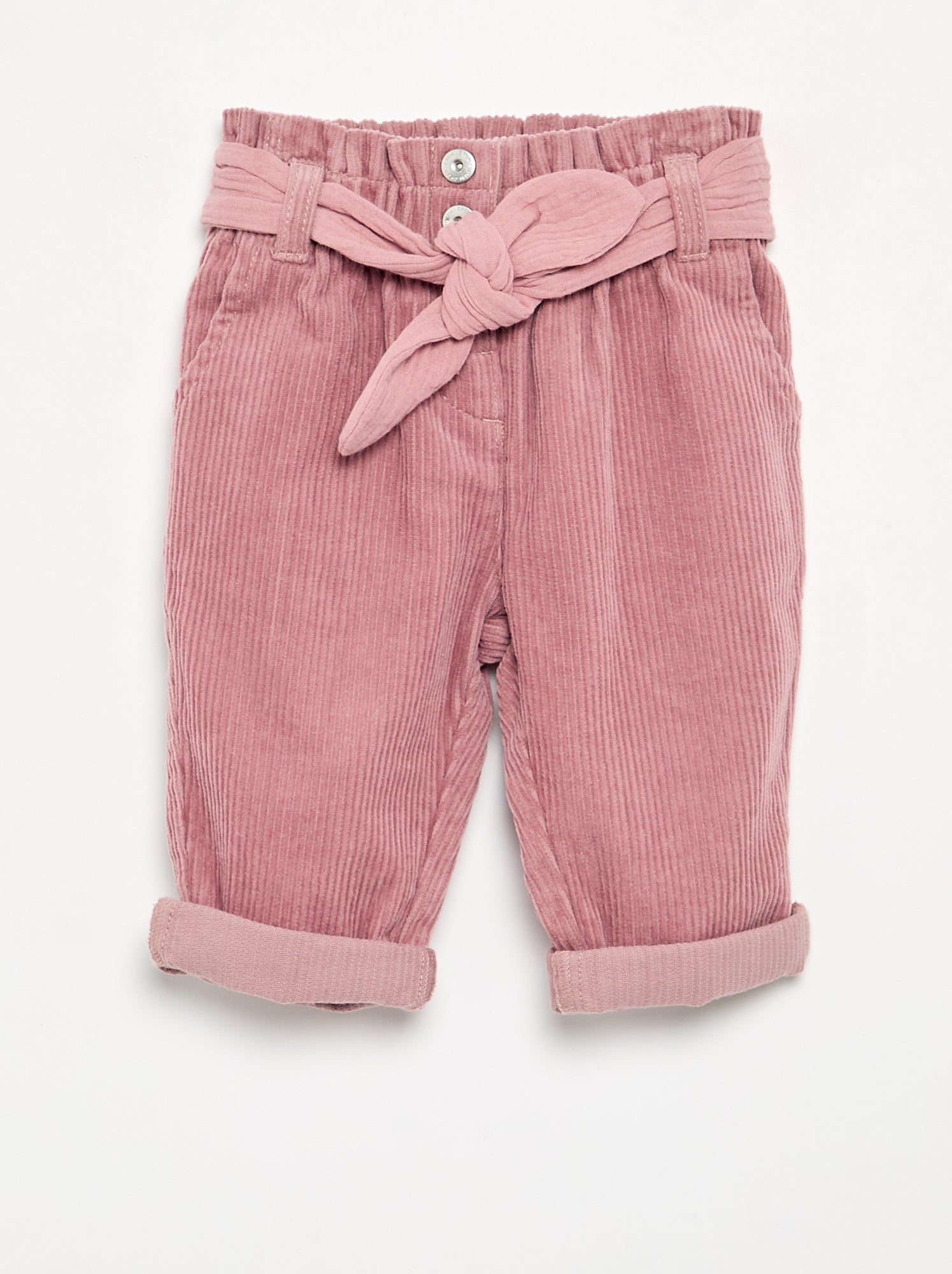 Pantalon en velours côtelé avec ceinture incluse - Rose