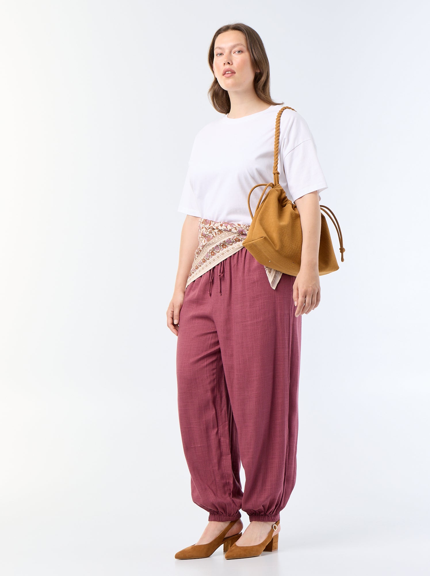 Pantalon forme boule uni - Rose