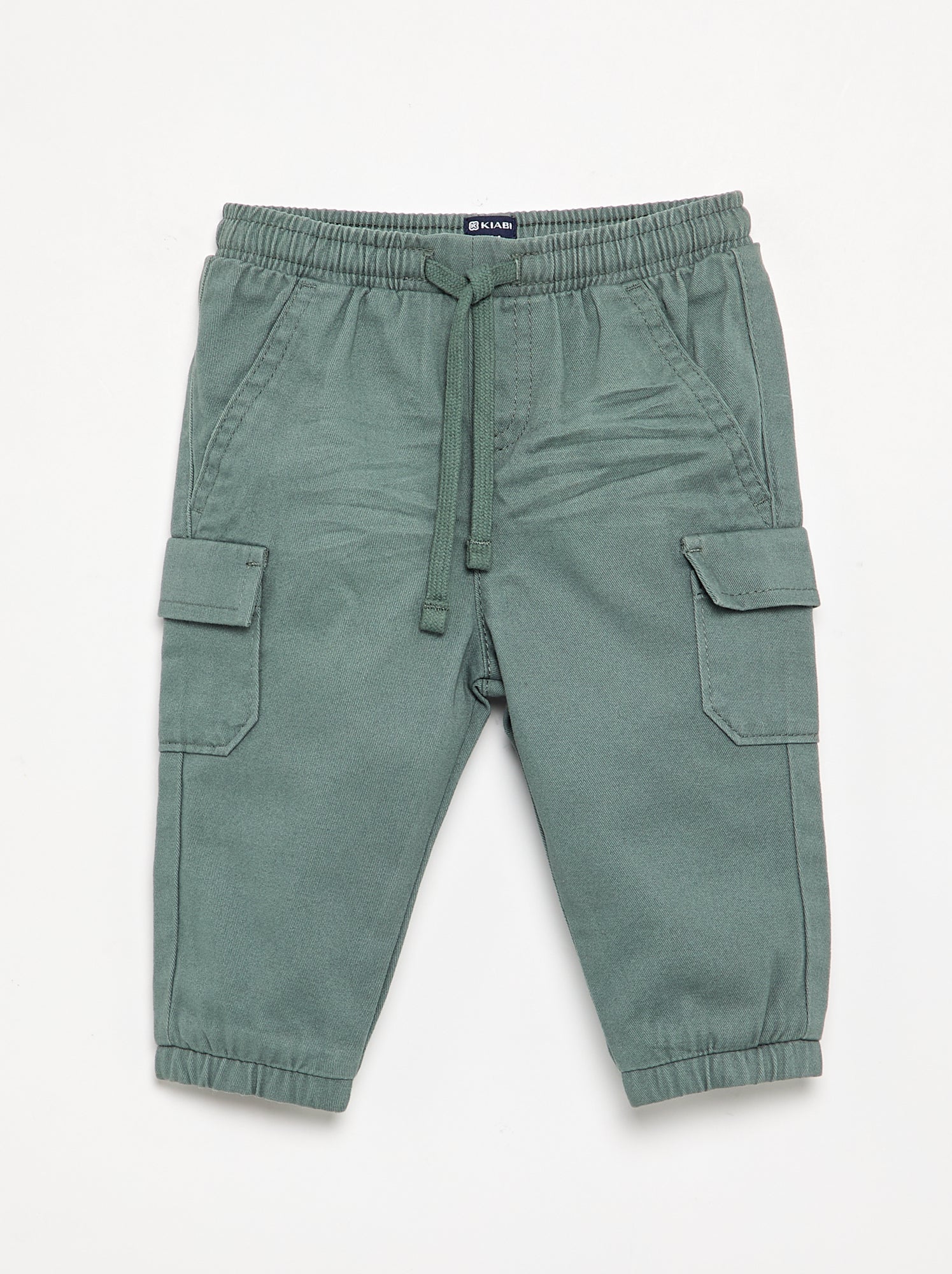Pantalon jogger en twill avec poches à rabat - Vert (DJJ98_12)