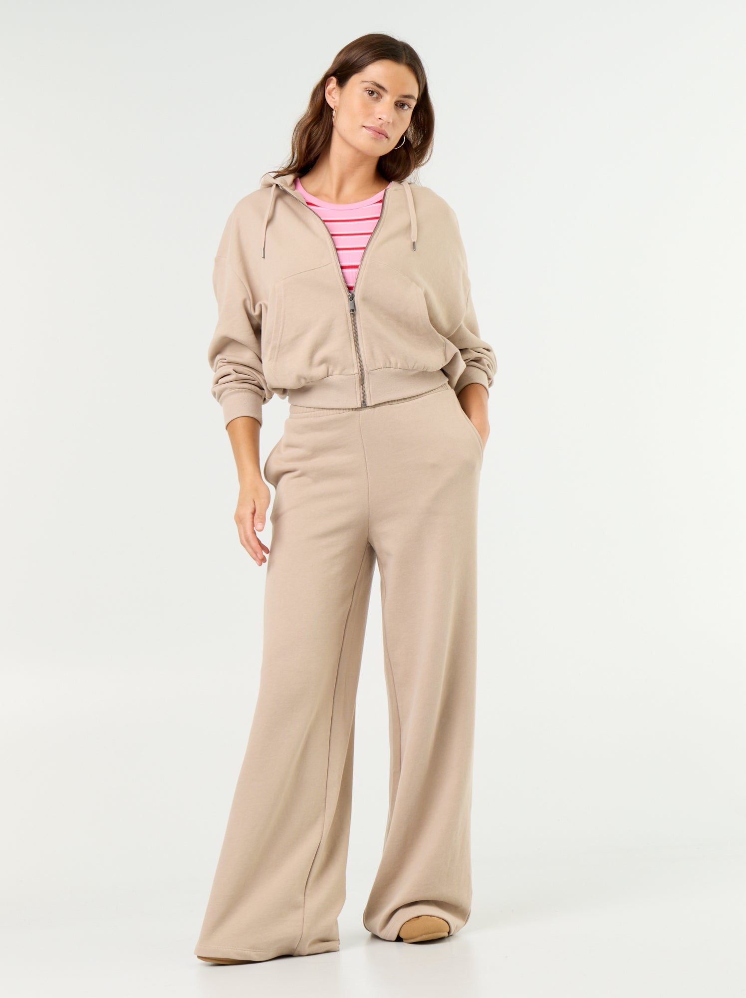 Pantalon jogging large en maille lourde - Beige