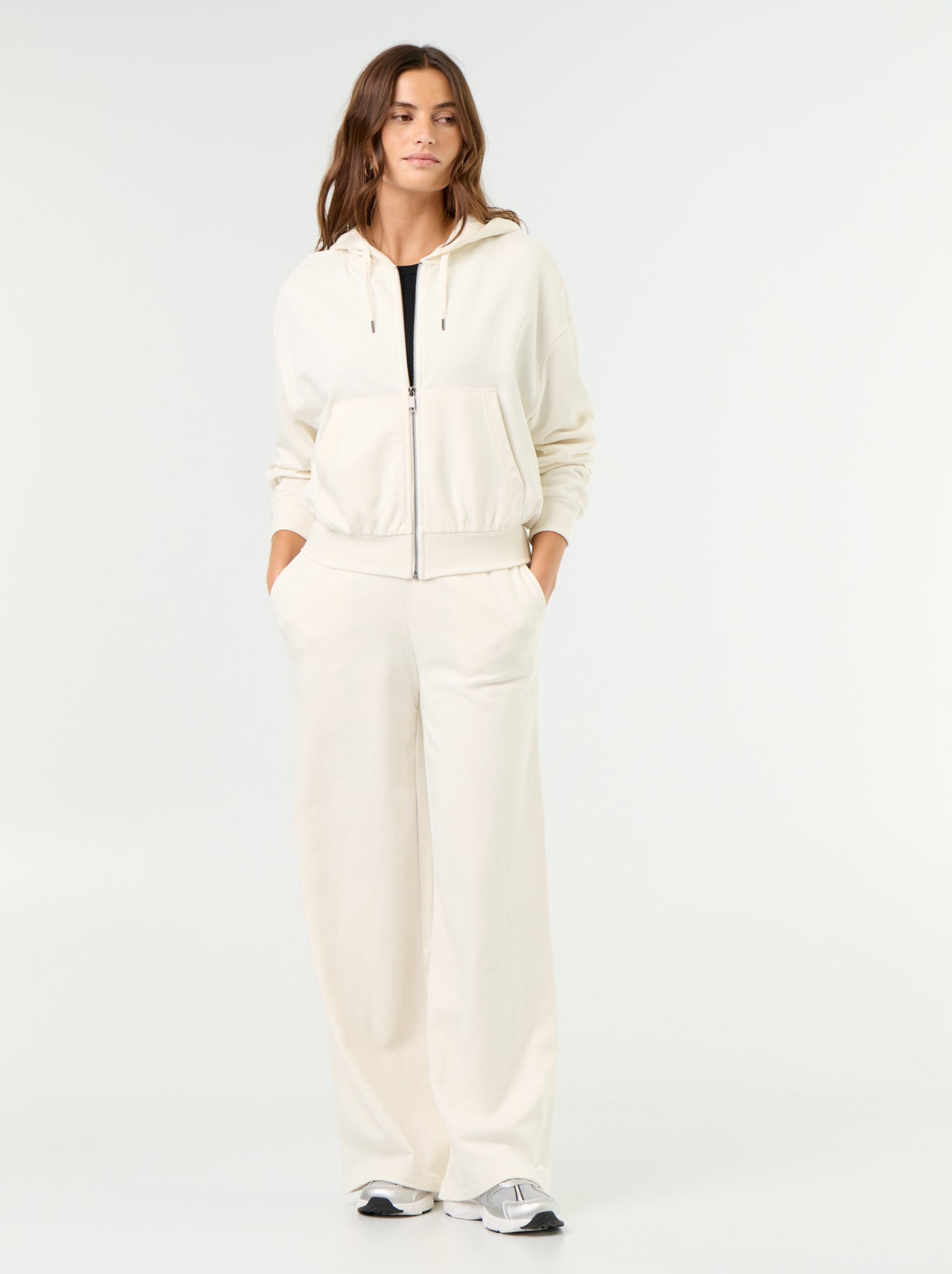 Pantalon jogging large en maille lourde - Blanc