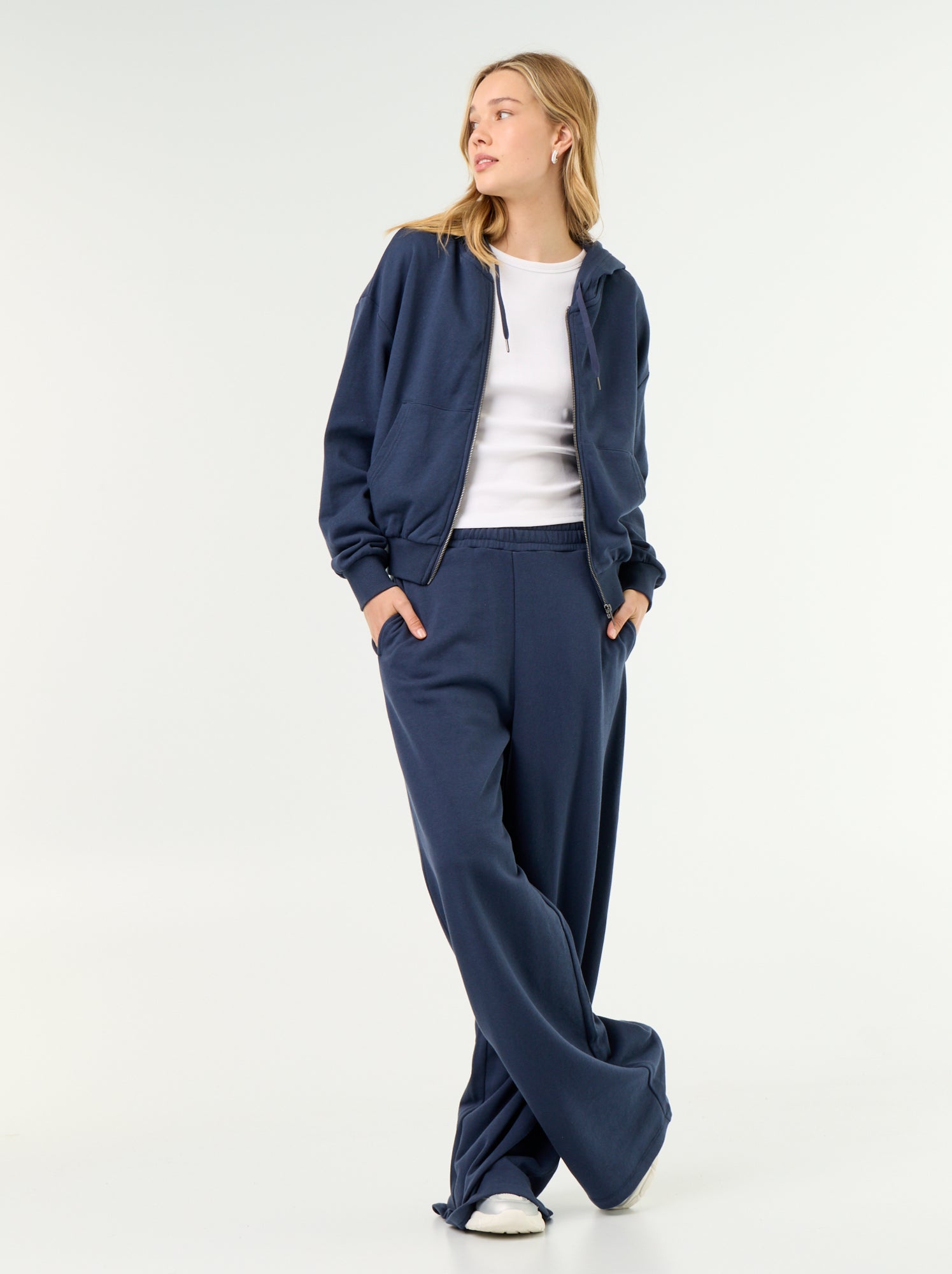 Pantalon jogging large en maille lourde - Bleu