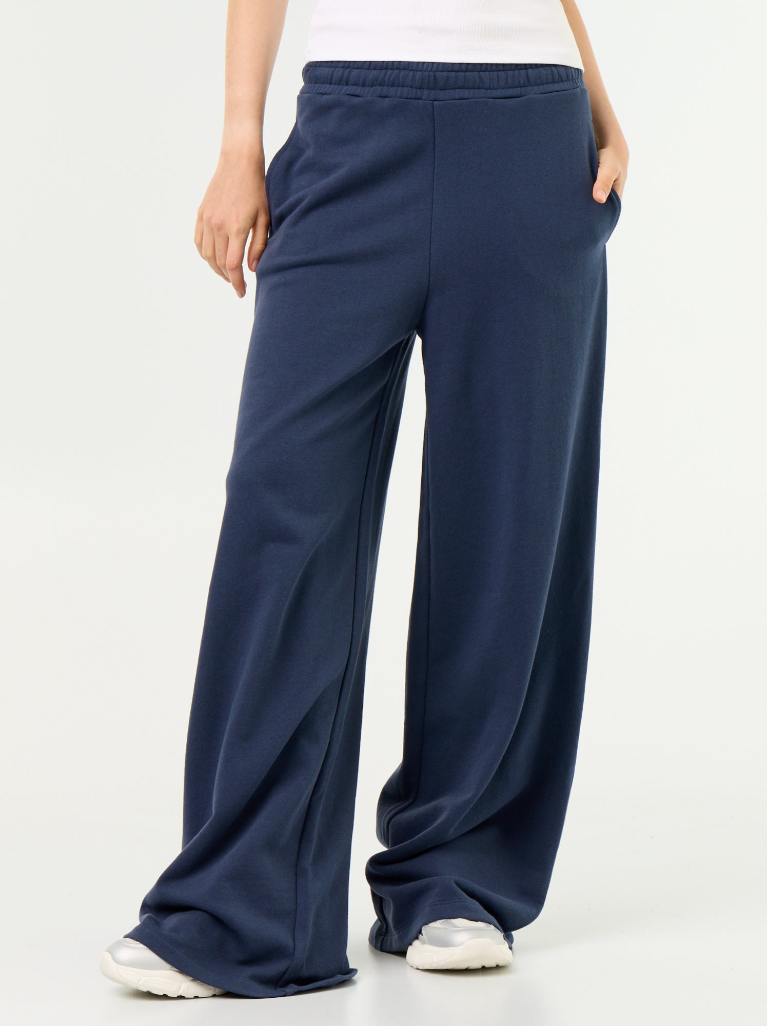Pantalon jogging large en maille lourde - Bleu