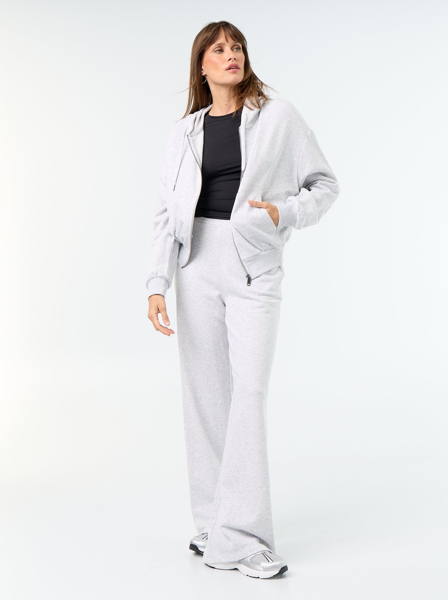 Pantalon jogging large en maille lourde - Gris