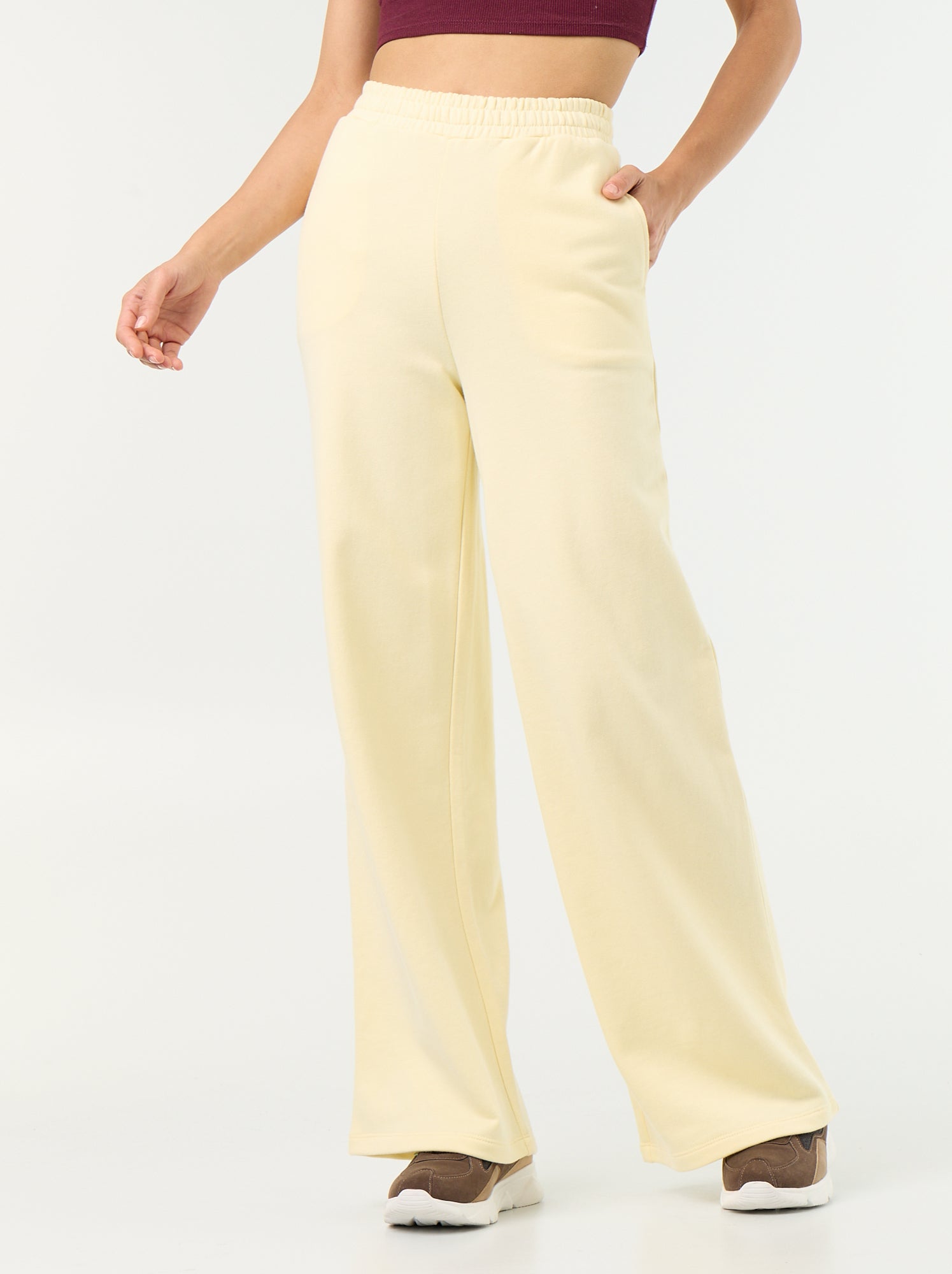Pantalon jogging large en maille lourde - Jaune