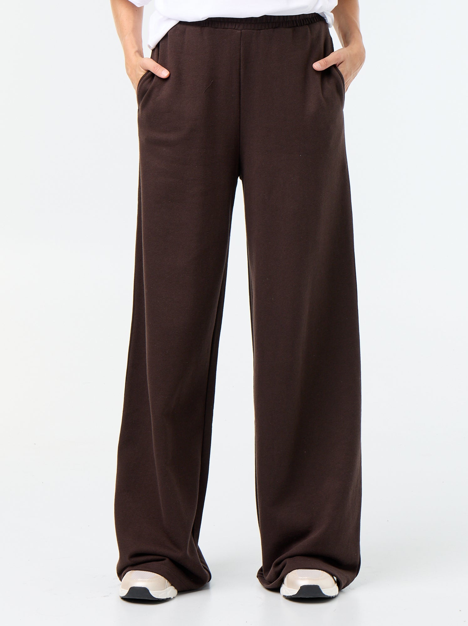 Pantalon jogging large en maille lourde - Marron