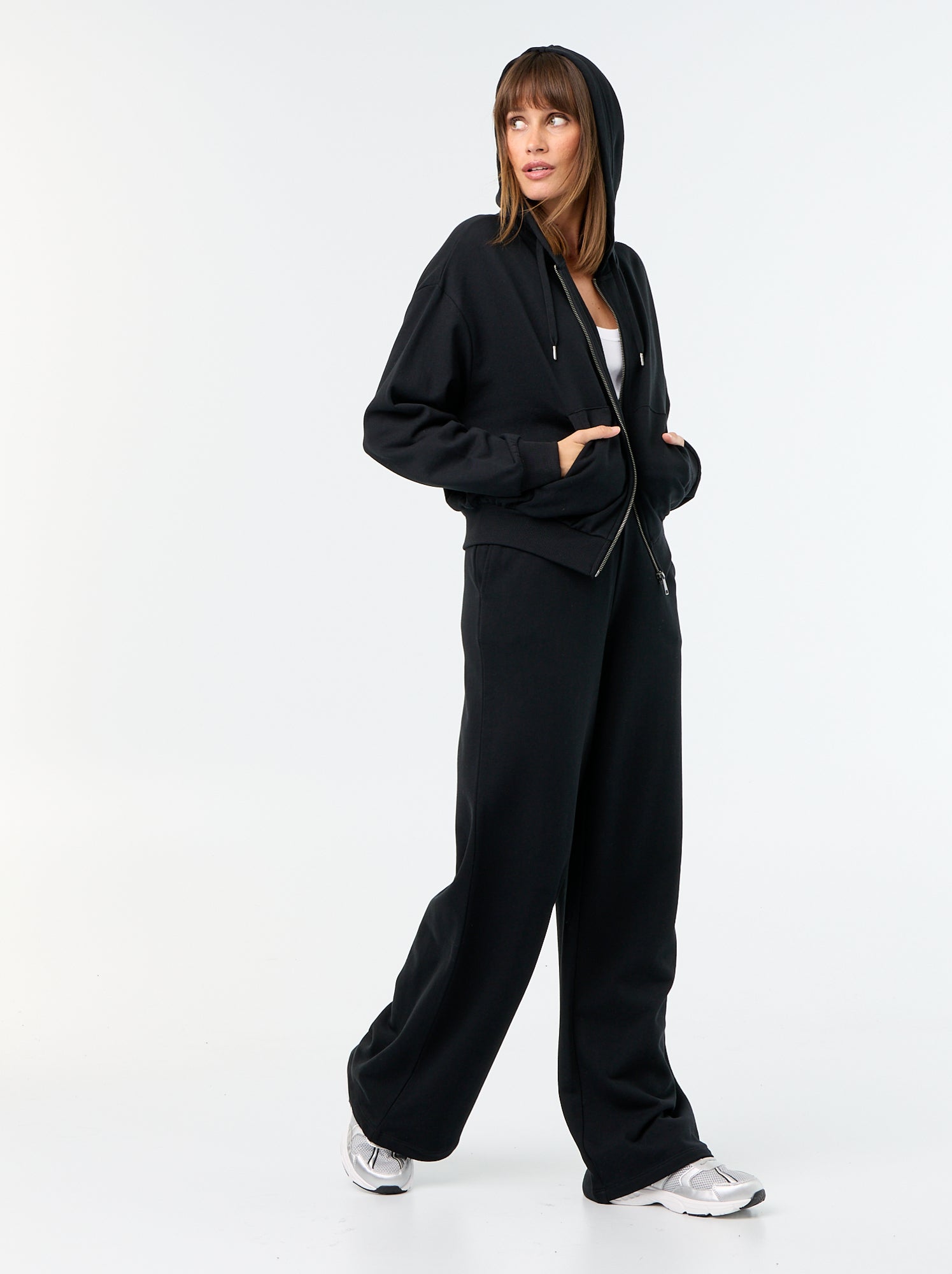 Pantalon jogging large en maille lourde - Noir