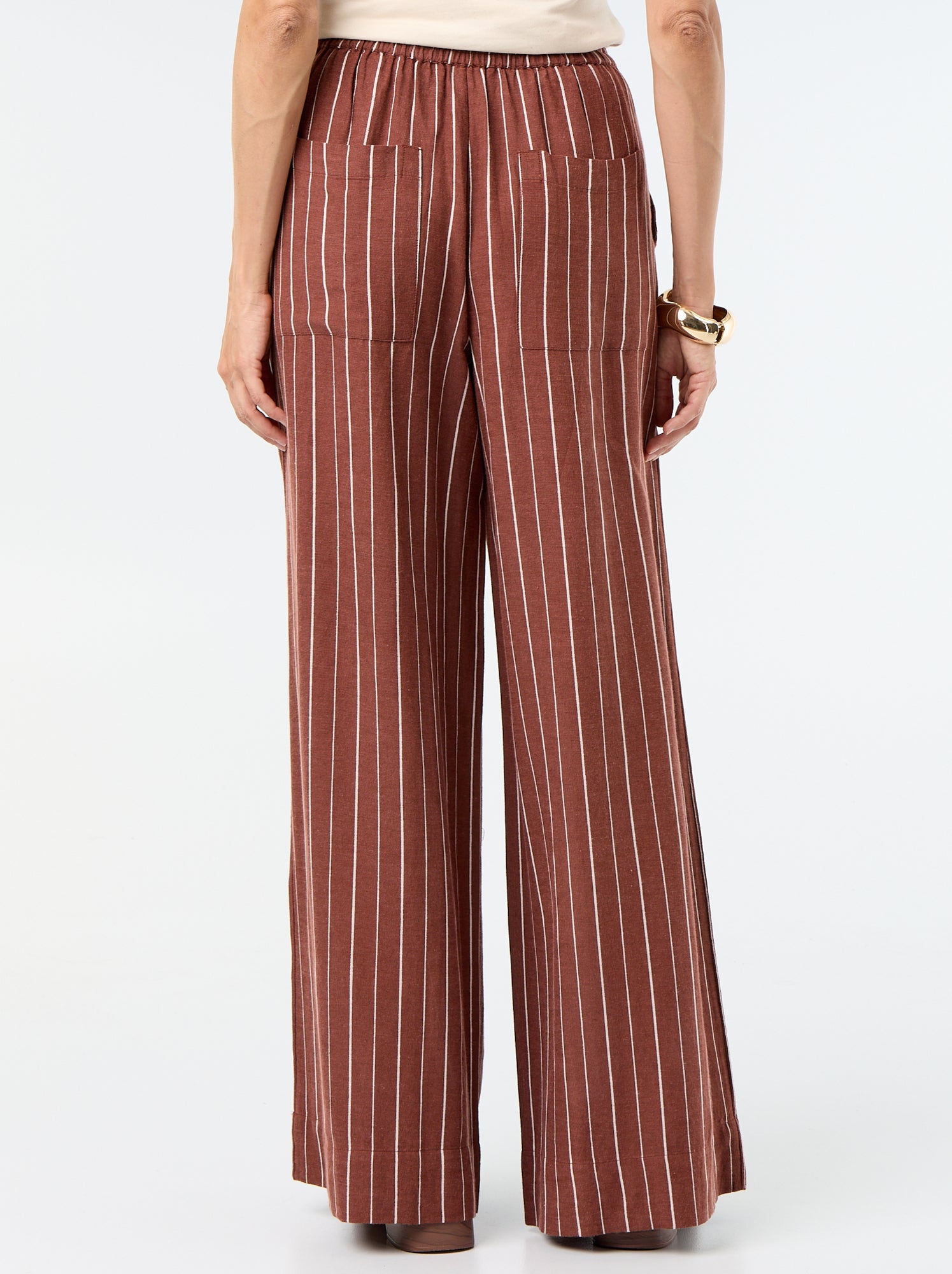 Pantalon large à la taille élastiquée - Marron (FWU62_3)