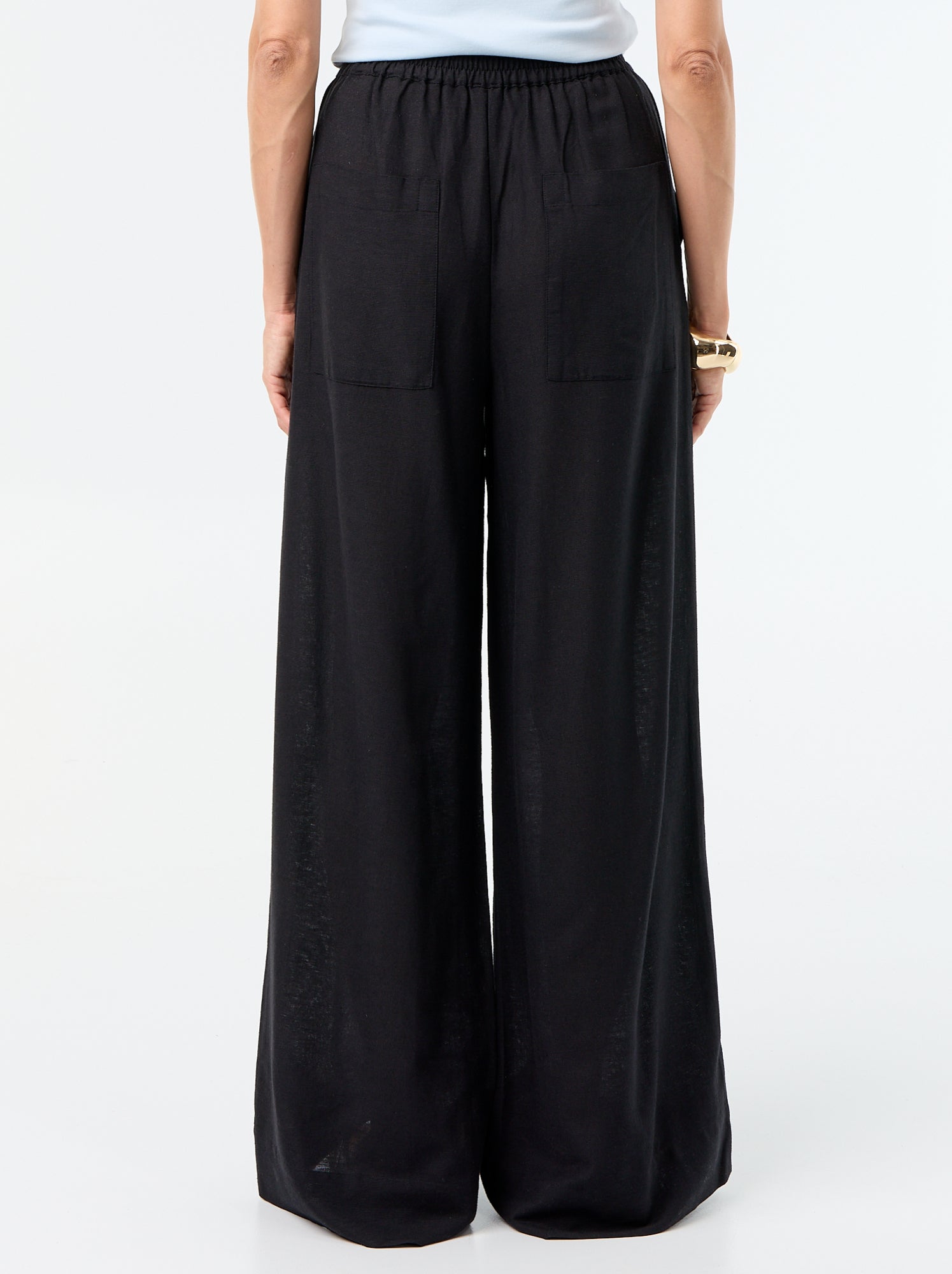 Pantalon large à la taille élastiquée - Noir