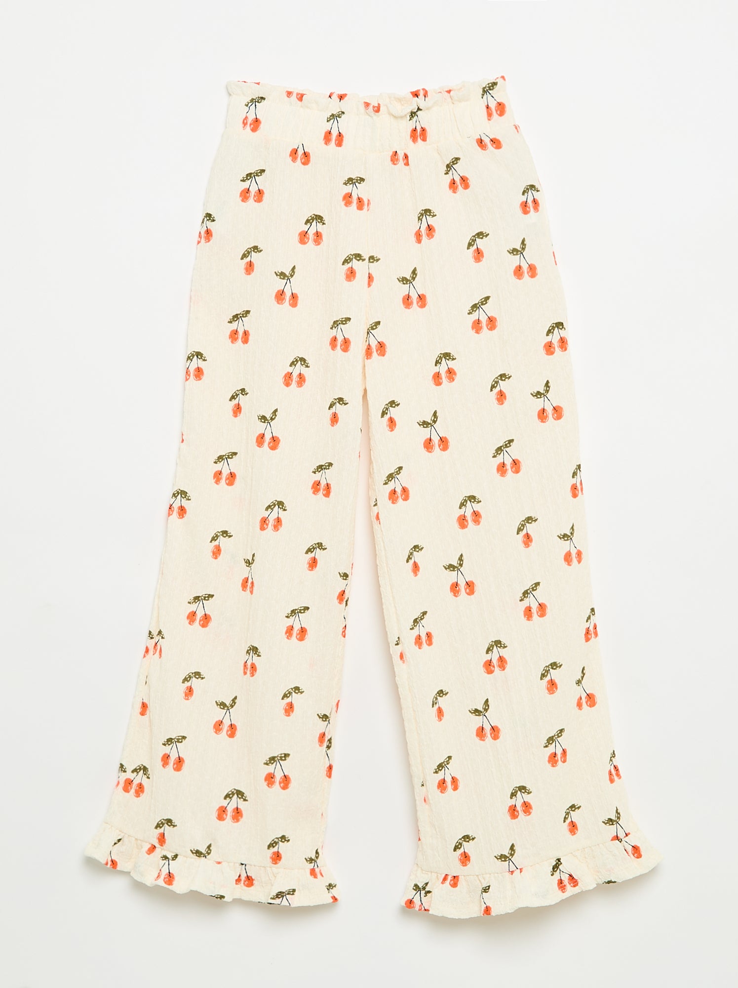 Pantalon large avec bas volantés - Blanc